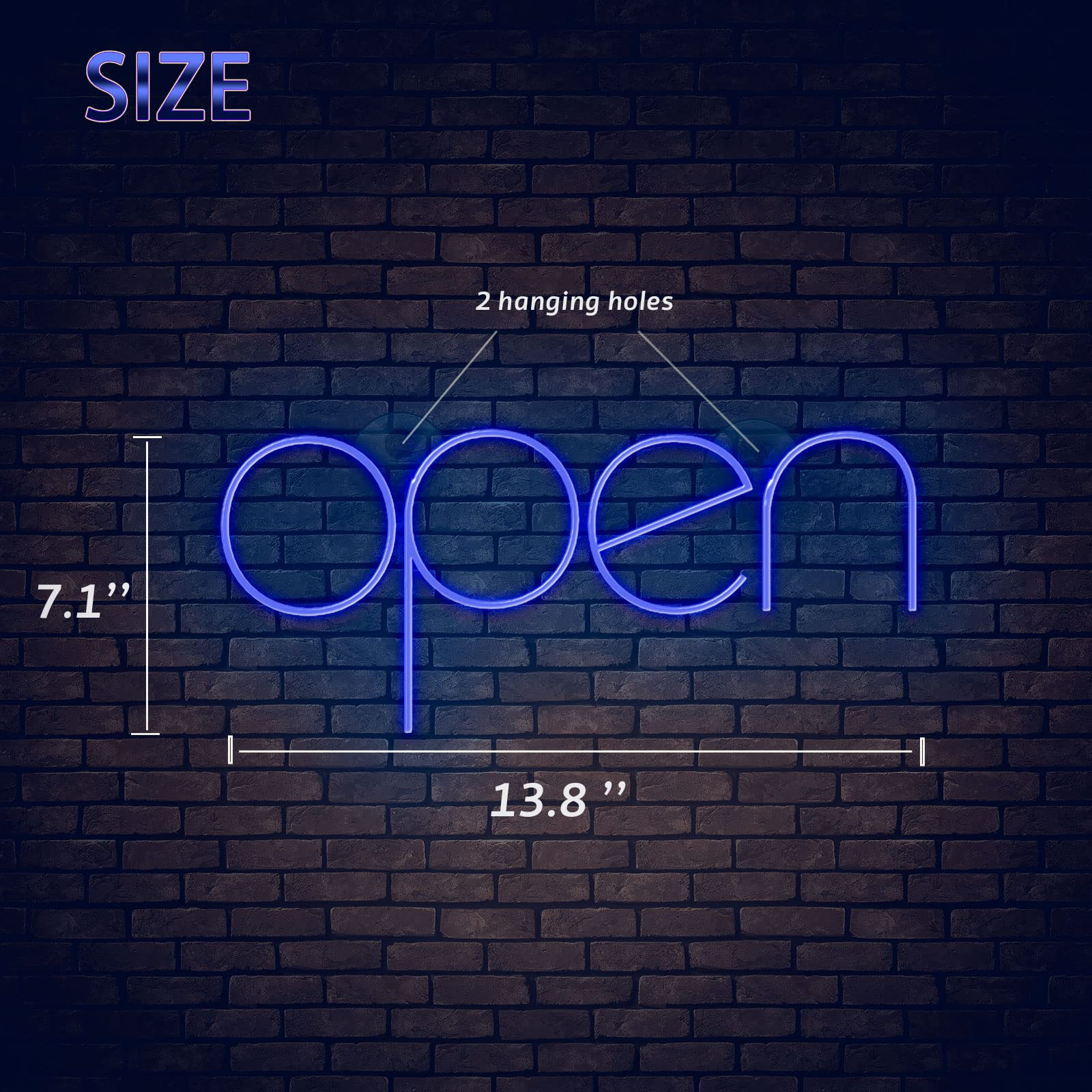 StarryMine LED Neon Open Sign, USB or Battery Powered, 13.8inx7.1in, Blue