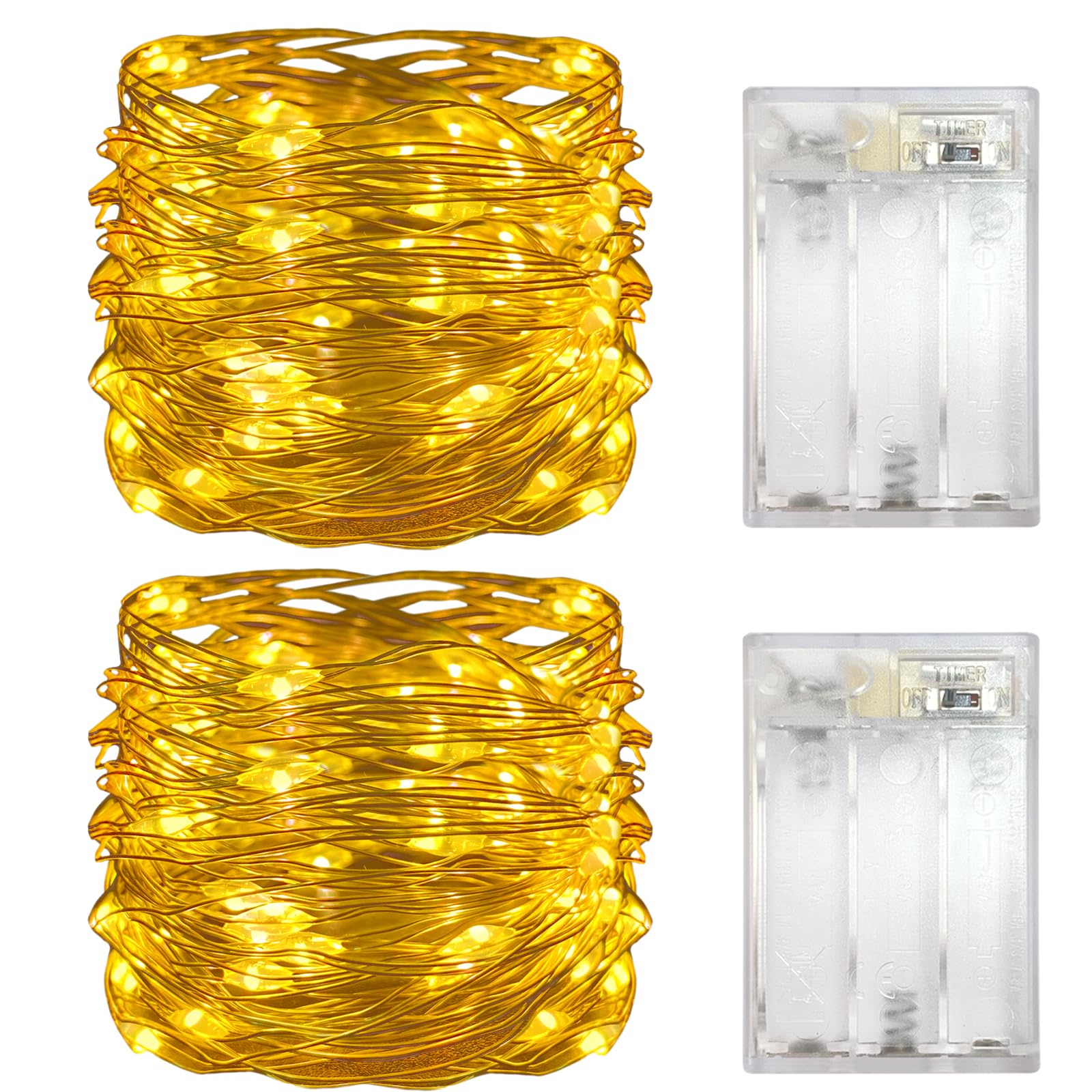 Yalilong with Timer Function Battery Operated Dewdrop Led Lights,Mini Fairy Lights for Home Parties Christmas/Halloween Holiday Decoration,6 Hours on/18 Hours Off,30 LEDs,10 Feet (Yellow, 2)