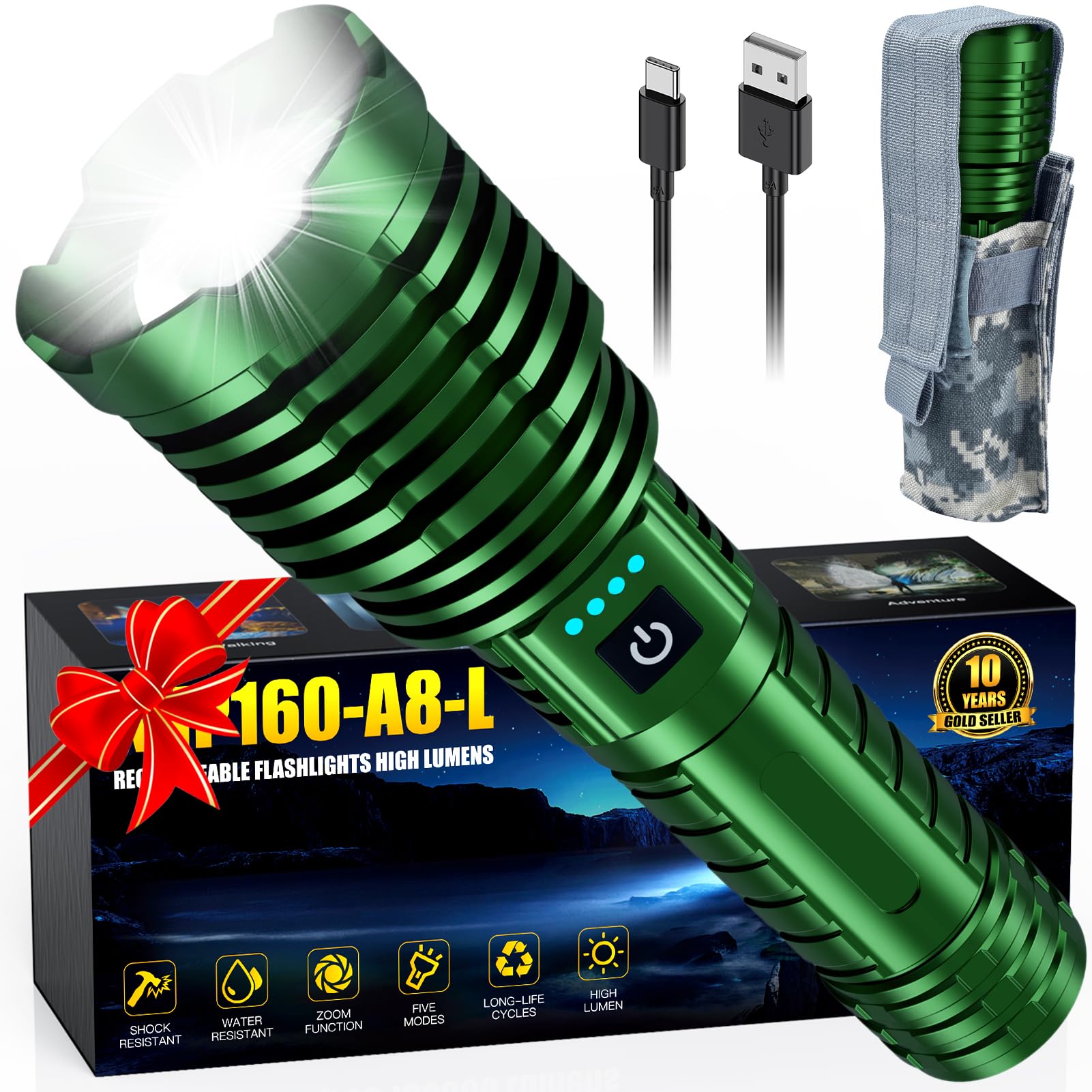 Super Bright Rechargeable LED Flashlights, 2500000 Lumens Flashlight Up to 25H Long Battery Life| Zoomable| 5Light Modes| IP67 W