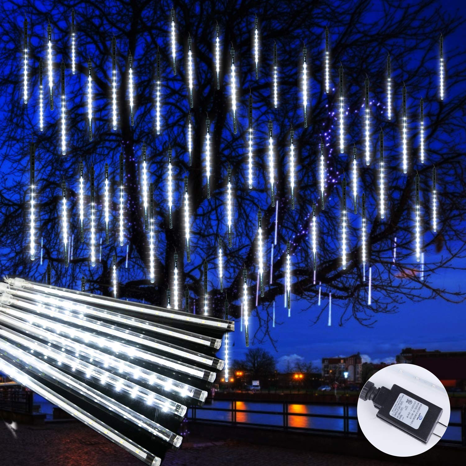 Brightown Meteor Shower Lights, 10 Tube 360 LED, Waterproof, 16 Inch, White, Model CH-7V-30cm-c, Outdoor Christmas Decoration