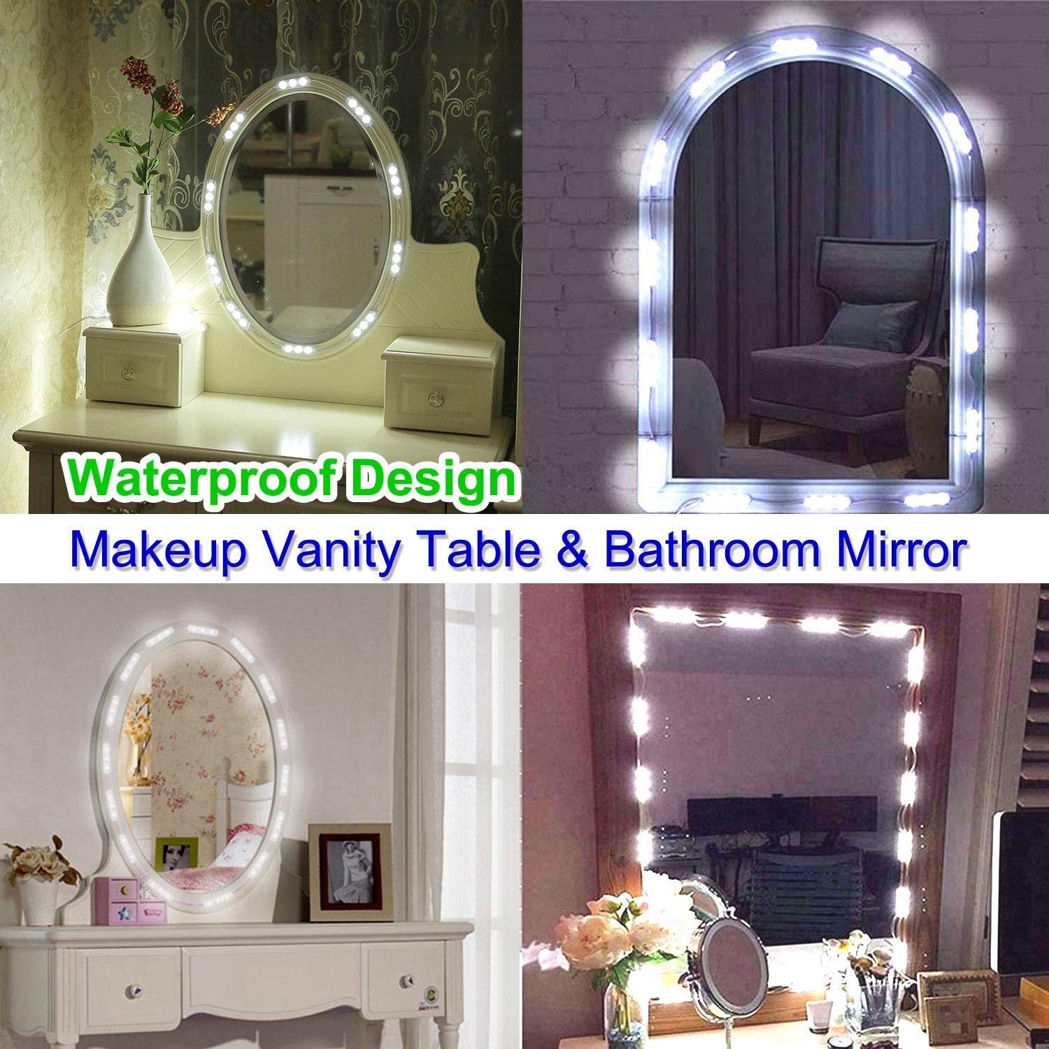 selfila LED Vanity Mirror Lights Kit, Dimmable, 11ft, White, Model SF601-15, PVC Material, Hollywood Style