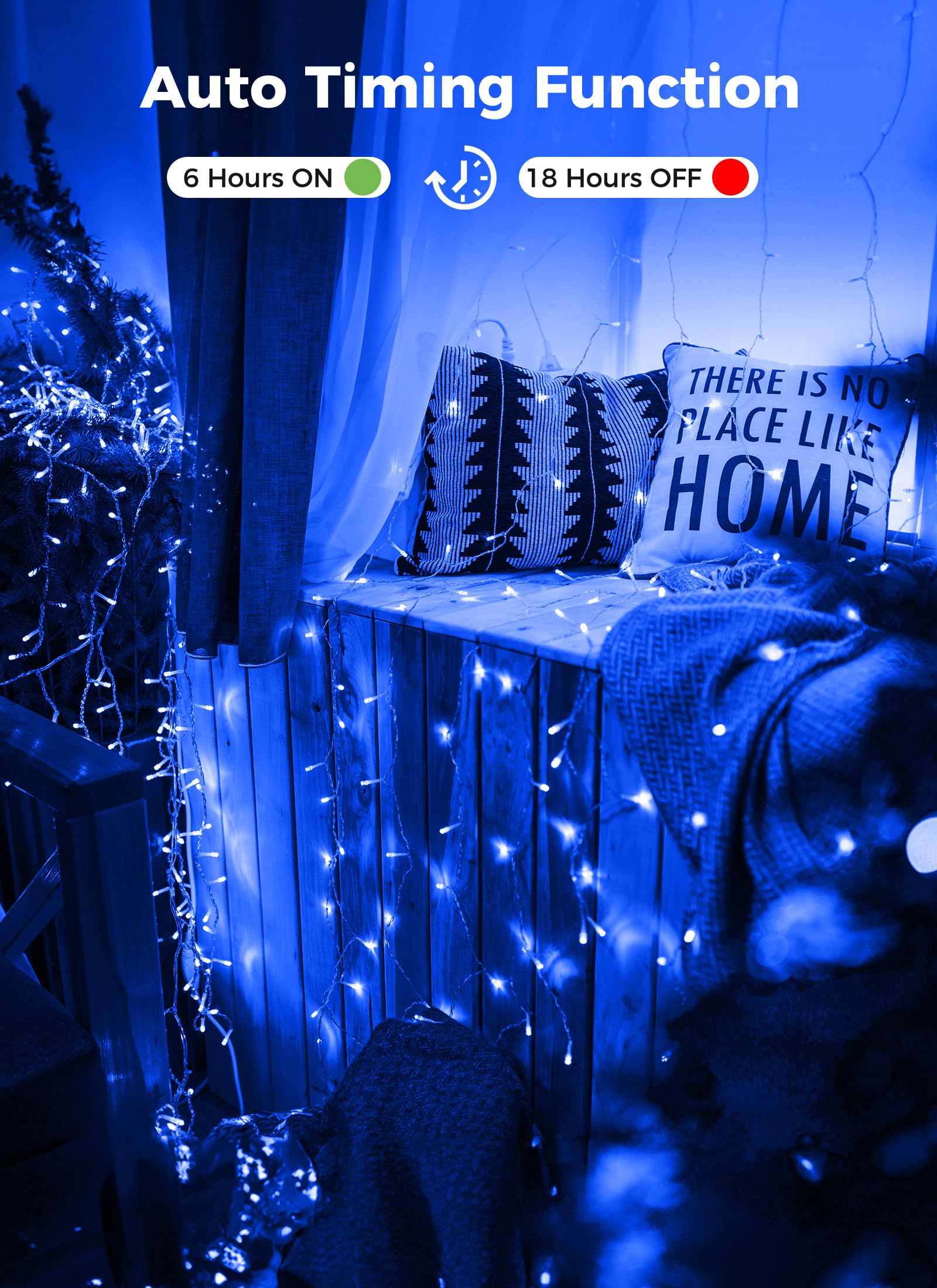 Minetom Christmas String Lights, 100 LED, 33FT, Battery Operated, Waterproof, 8 Modes, Blue, 2 Pack