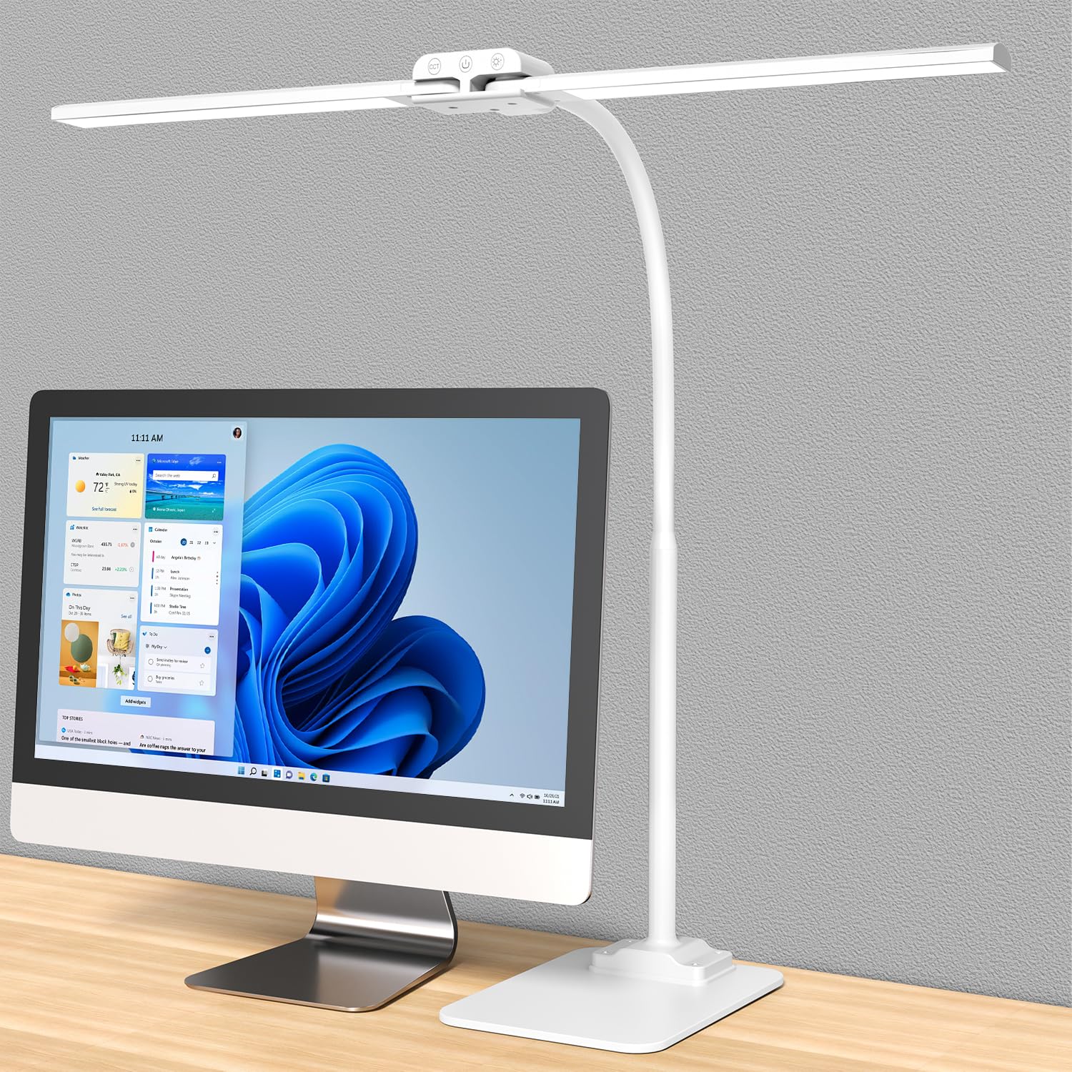 KableRika Desk Lamp Double Light - Dimmable LED, Aluminum, White, Model 670-base, Eye Care for Home Office and Study