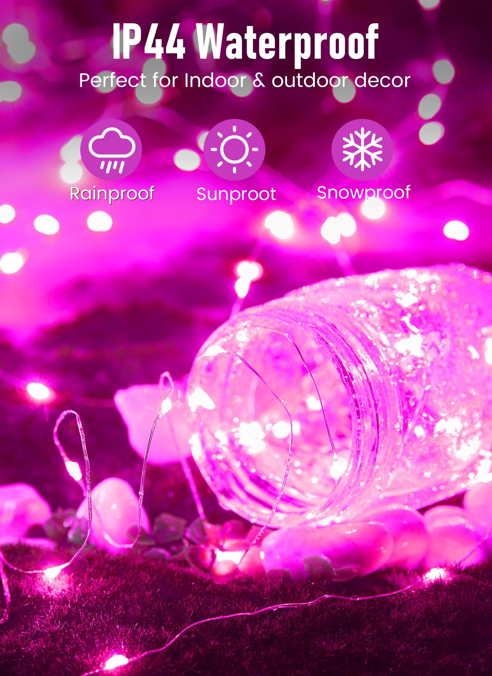 Minetom Fairy Lights, 33FT 100 LEDs Battery Operated String Lights, Waterproof, Pink, 2 Pack for Home Wedding Christmas Decor