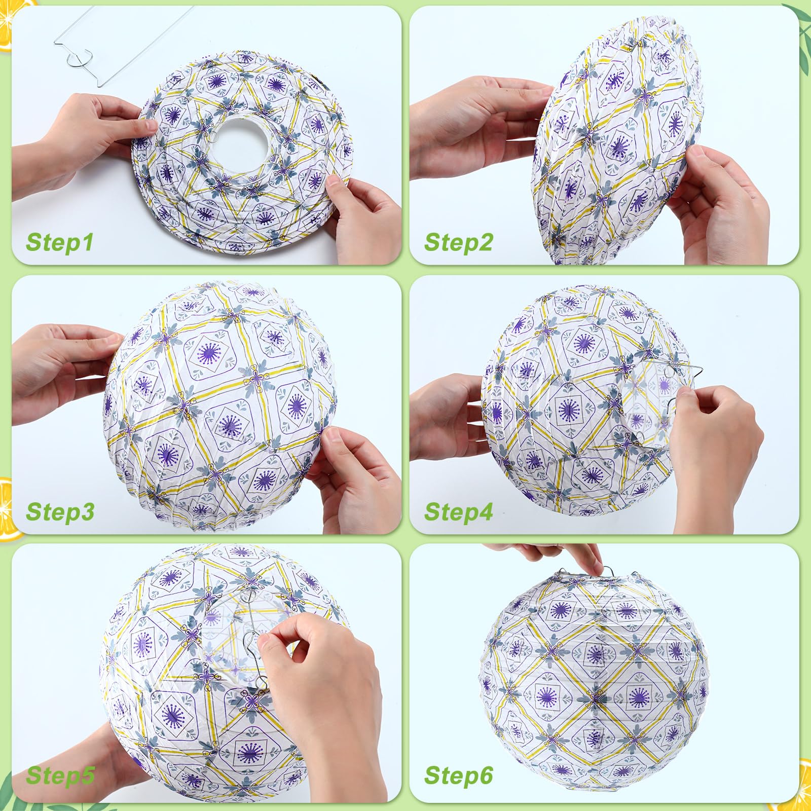 Rossesay 12 Pcs Paper Lantern Kit Amalfi Coast Capri Positano Lemon Party Supplies Summer Mediterranean Decorations Yellow Green