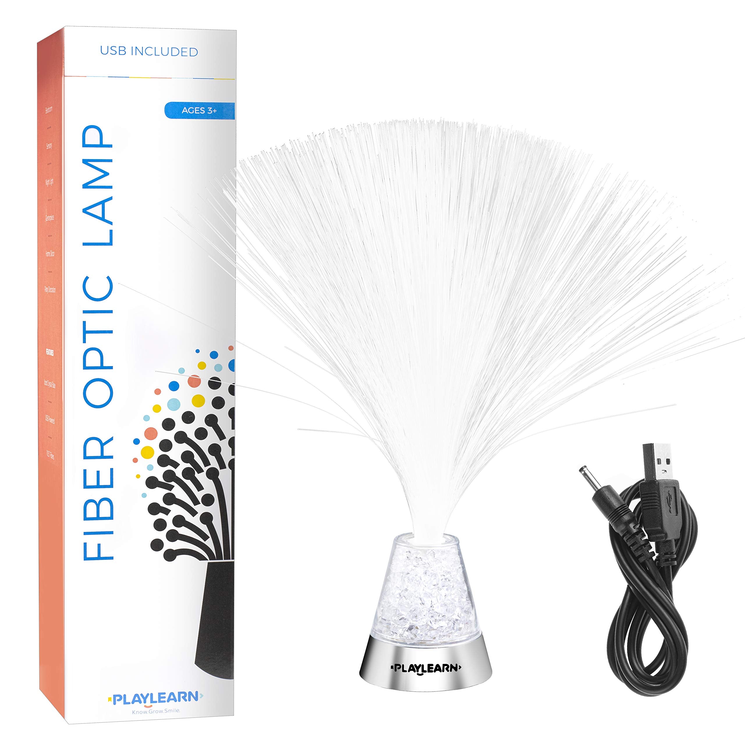 Playlearn LED Fiber Optic Lamp - 13in Color Changing - USB/Battery Powered - Model FOL13SFL4 - Plastic