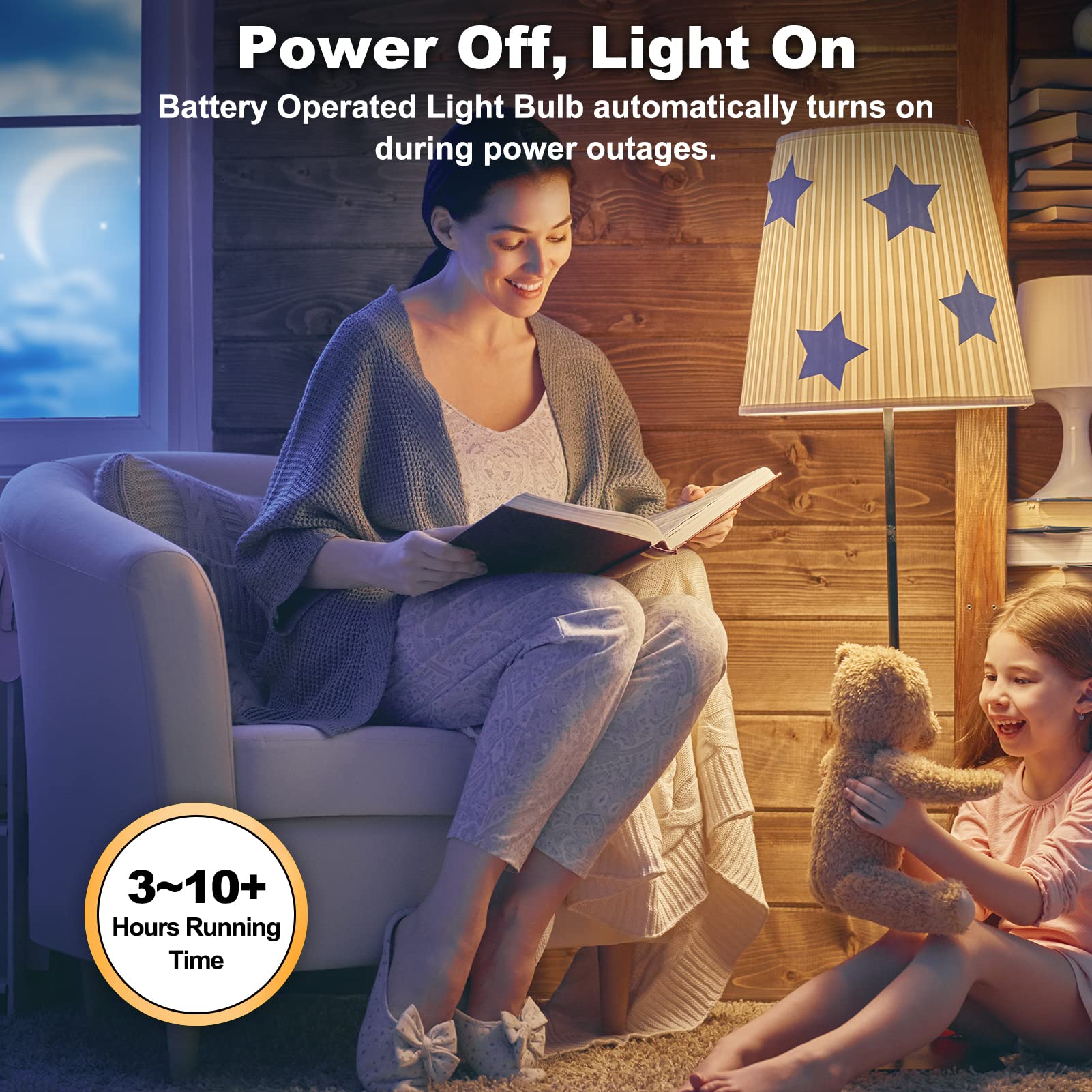 JackonLux Battery Operated Light Bulb E26 9W 3-Pack, Wireless Cordless, White with Indicator, Model CP-BL02-9WE-5000K
