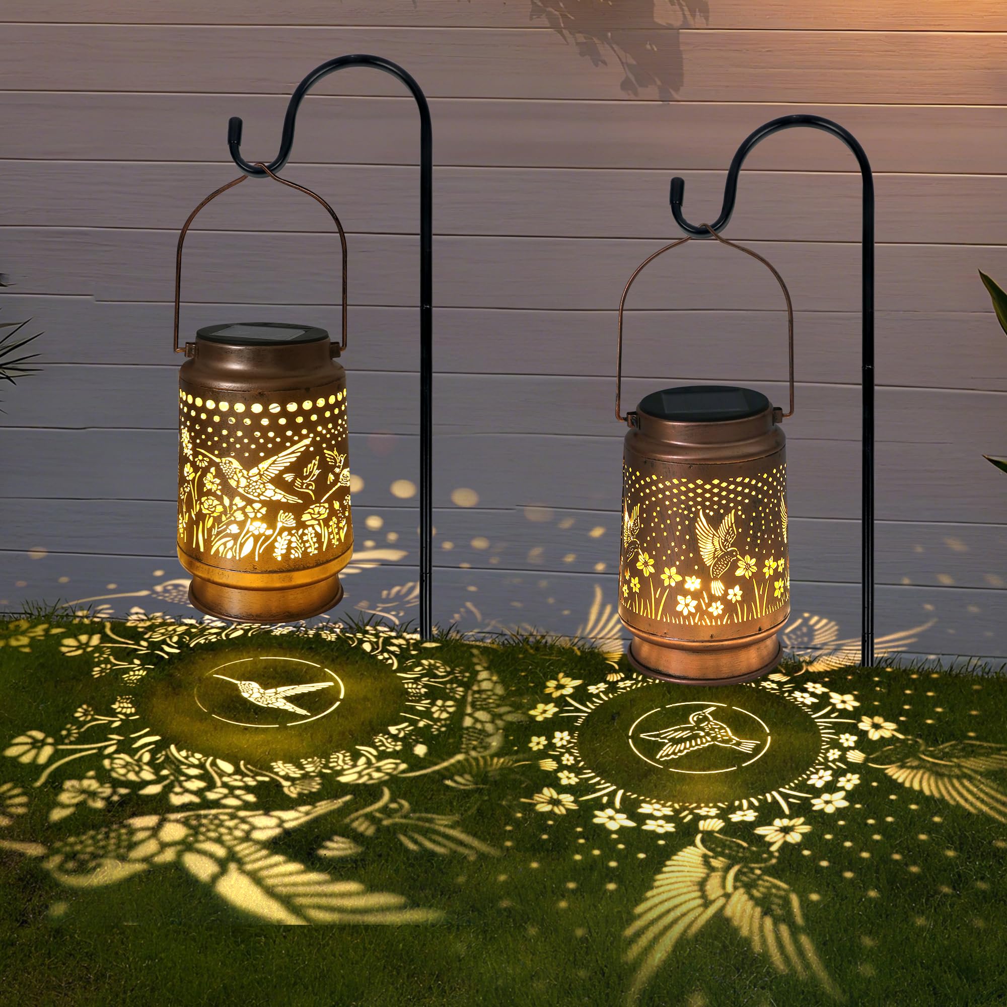 Sumloty 2 PCS Hummingbird Solar Lantern - Outdoor Decorative Solar Lanterns for Garden, Patio, Backyard, and Porch - Waterproof 