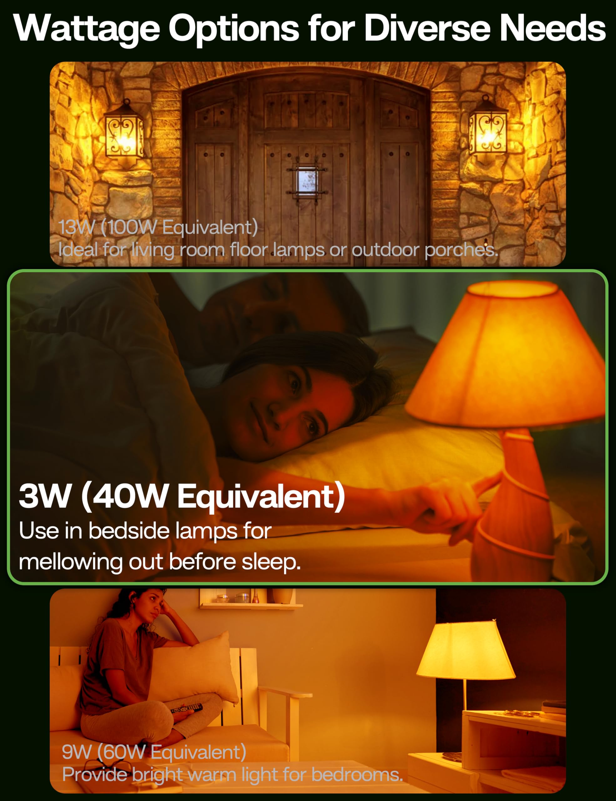 Eastiya Amber Sleep Light Bulbs, 3W Warm Light, E26, 2 Pack, Blue Light Blocking, Mood Soothing for Bedroom and Nursery, Model SME26-10
