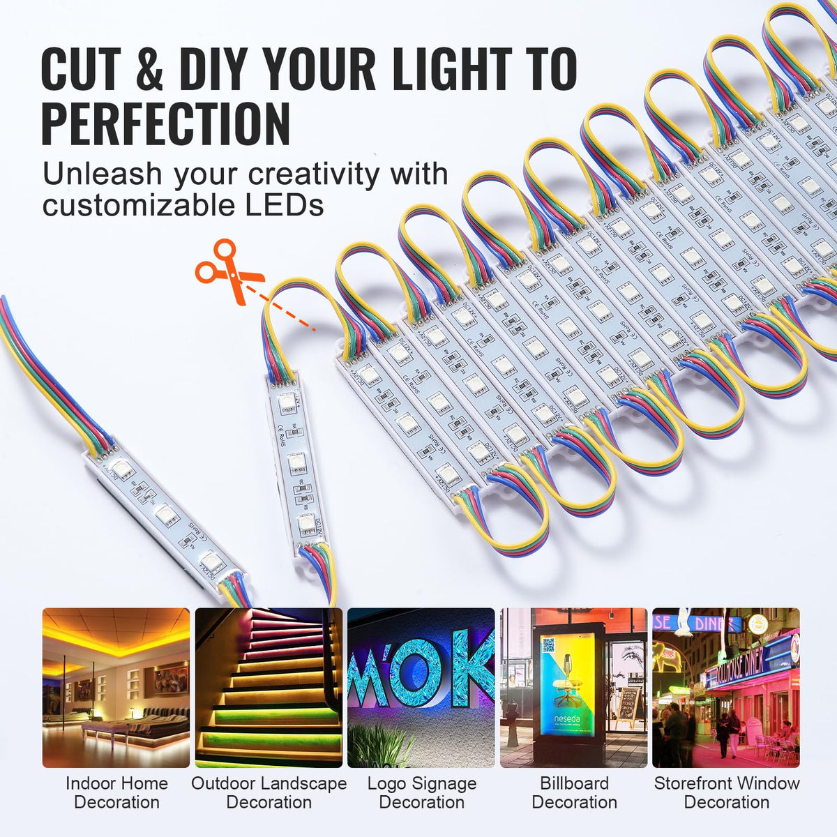 VEVOR LED Storefront Lights - 400PCS 207Ft 5050 SMD, RGB Color Changing ...