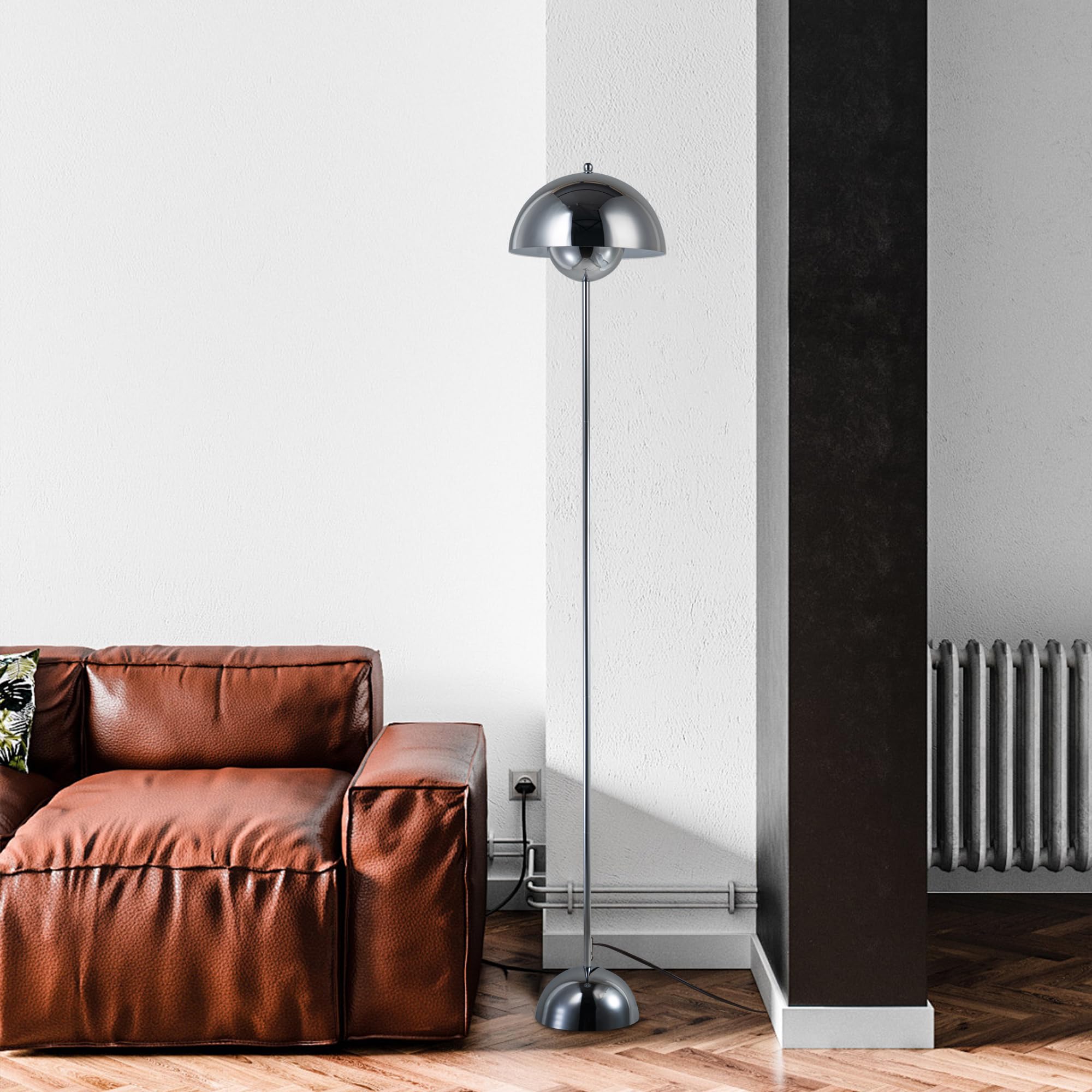 COSYLUX Modern Floor Lamp - Industrial Chrome Metal Shade for Living Room, Bedroom, Office, Nursery, Corner