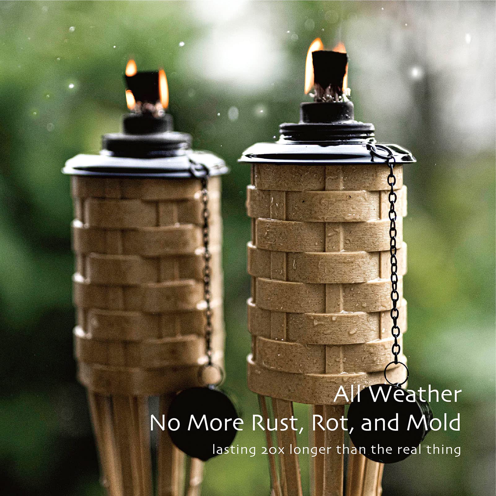 Onethatch Bamboo Torches, Outdoor Citronella Torch (Weathered Color, 4Pack); Large Patio Torch, Great For Tropical Decor, Lighting, And Luau Party; Easy Refill Wide-Mouth Canister, Stands 60&quot; Tall