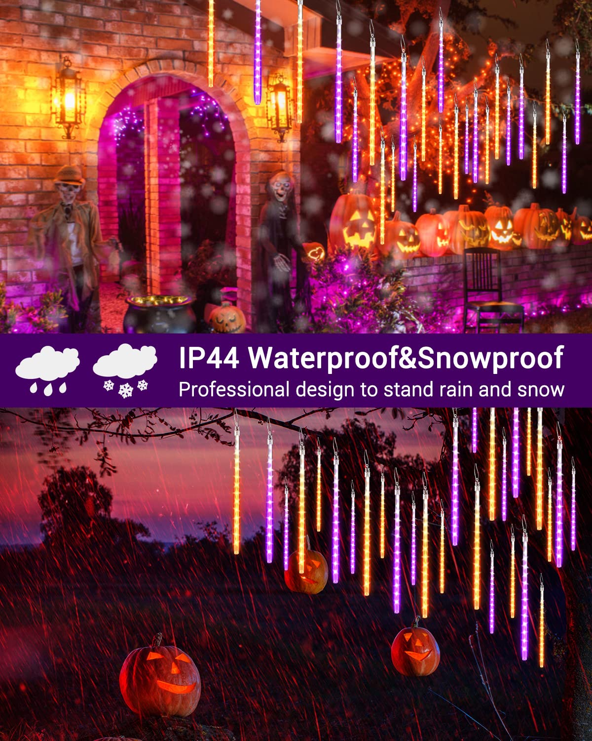 Halloween Lights Outdoor 10 Tubes 240 Led Raindrop Meteor Shower Icicle Light With Timer Function Cascading Falling Rain Lights