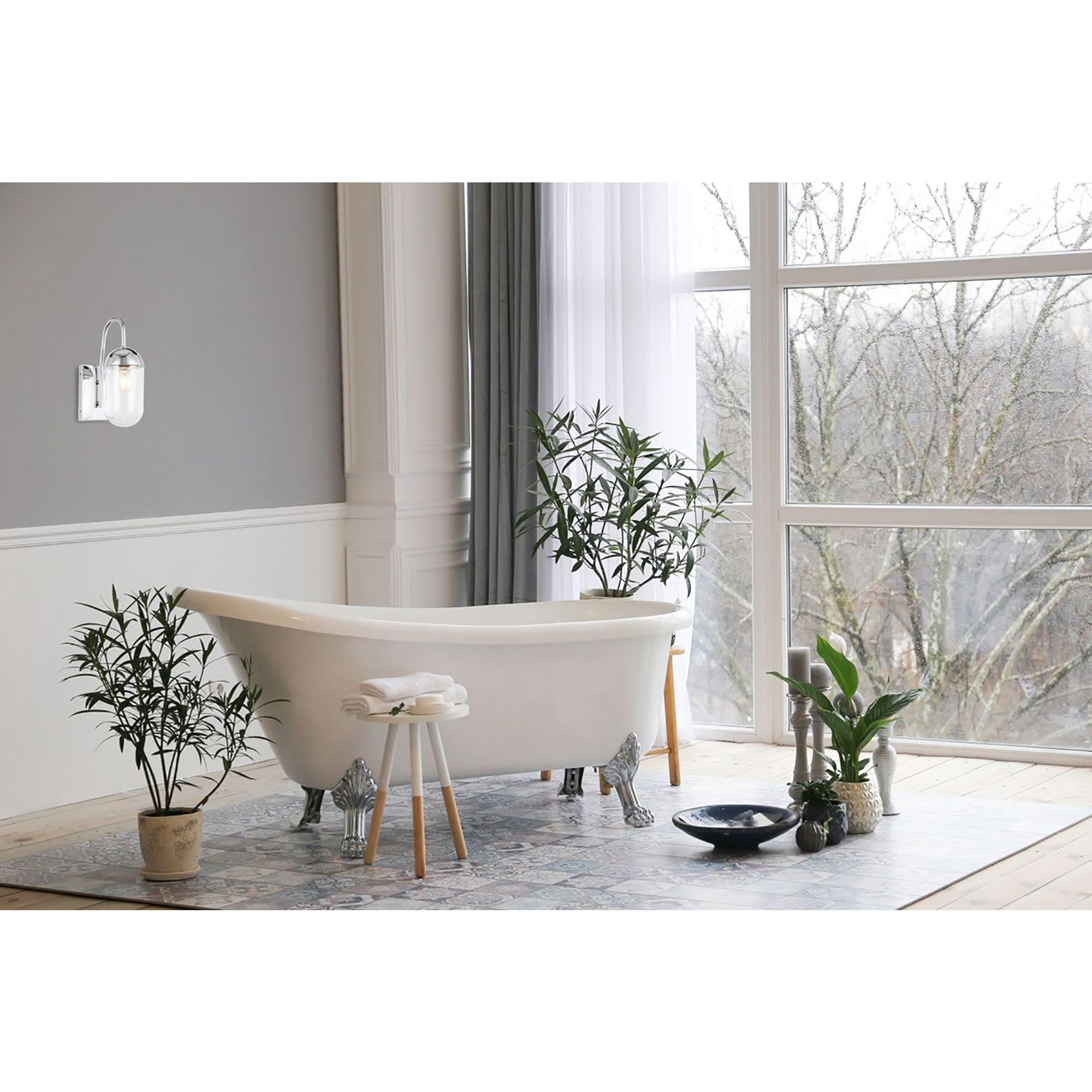 Living District Modern Chrome & Clear Glass Wall Sconce, 1 Light Indoor Decorative Fixture