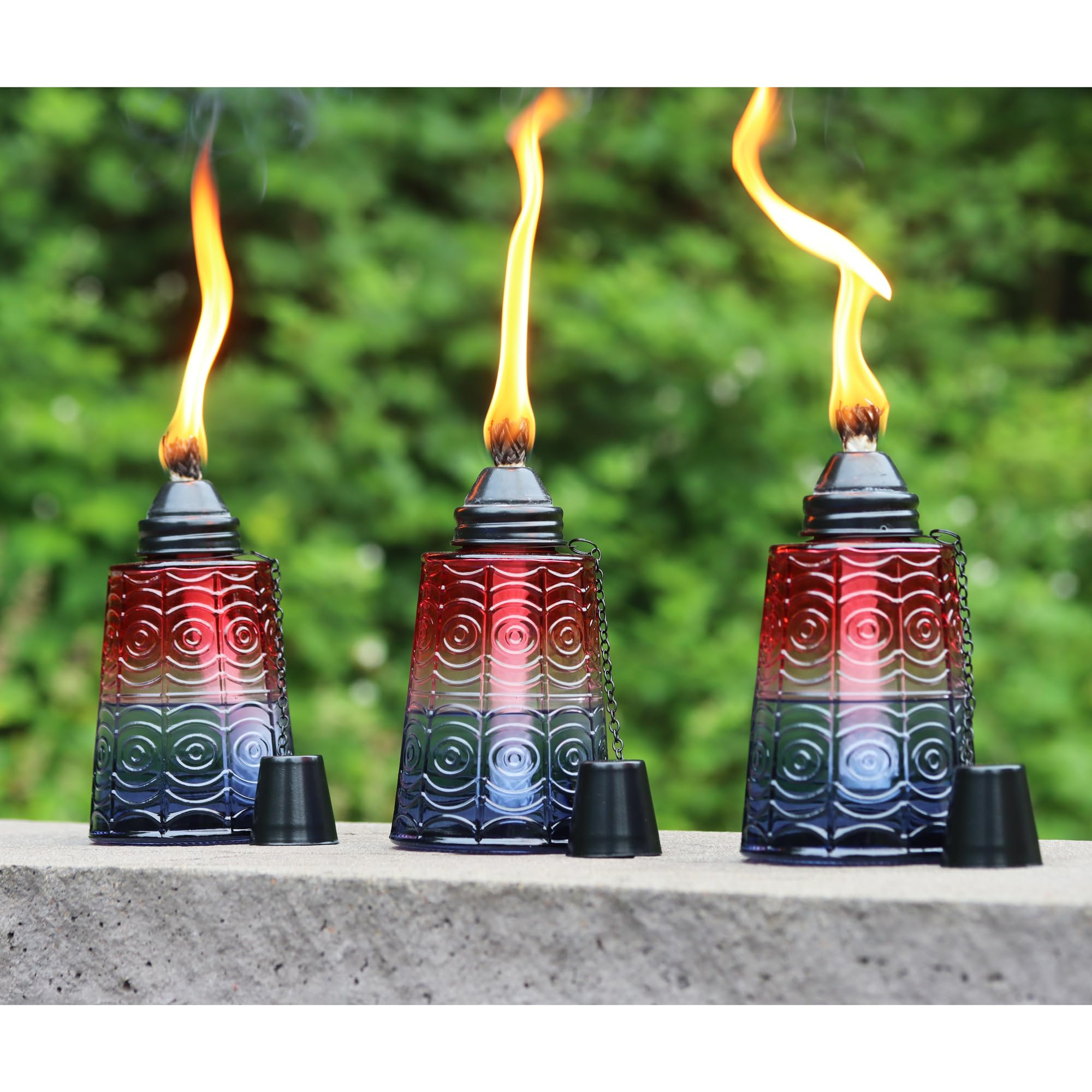 Seraphic Citronella Outdoor Torches - 16Oz Glass Tabletop Candles, Set Of 3, Red/White/