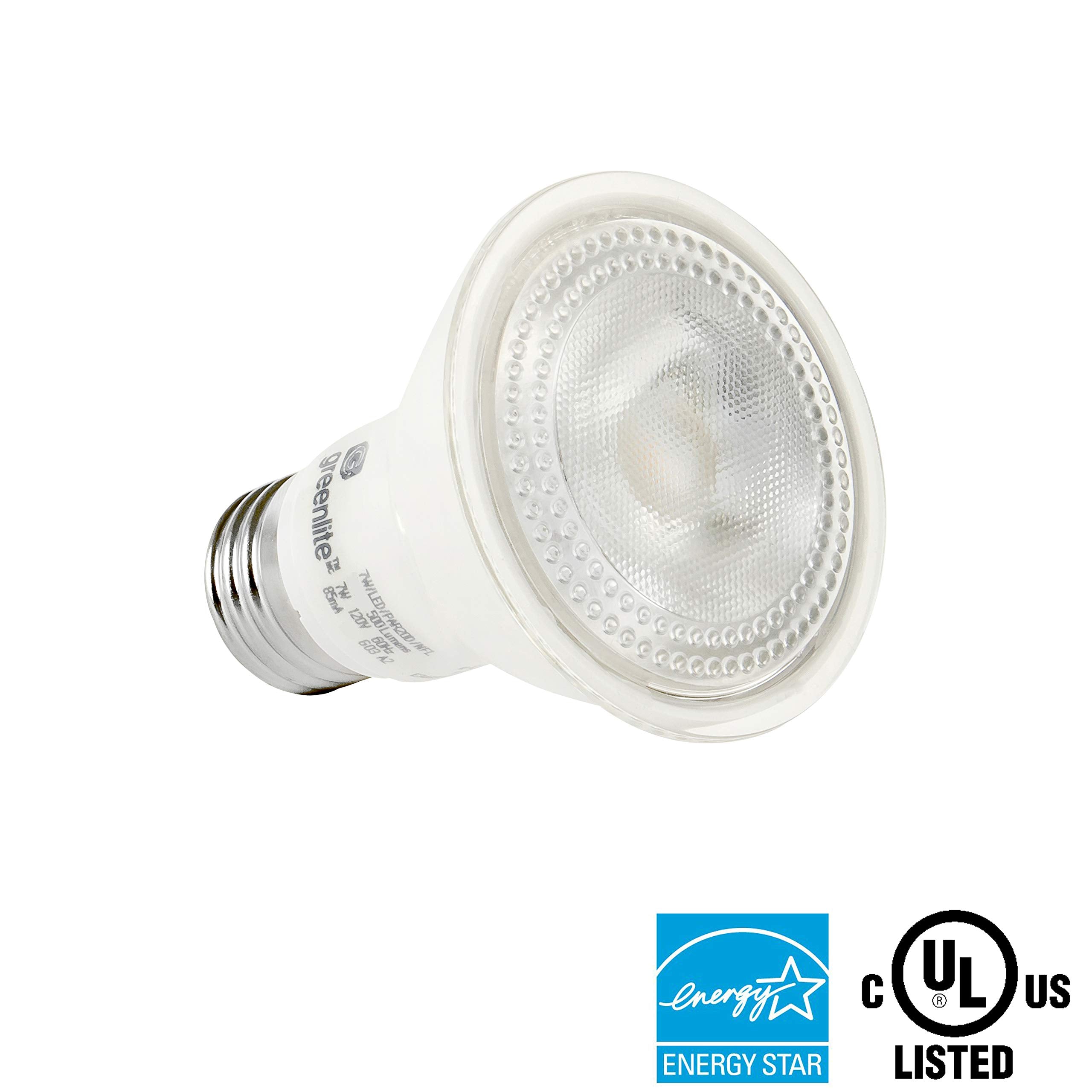 Greenlite LED PAR20 Dimmable Flood Light Bulb, 7W (50W Equivalent), 500 Lumens, 3000k Bright White, 30° Beam, 2 Pack