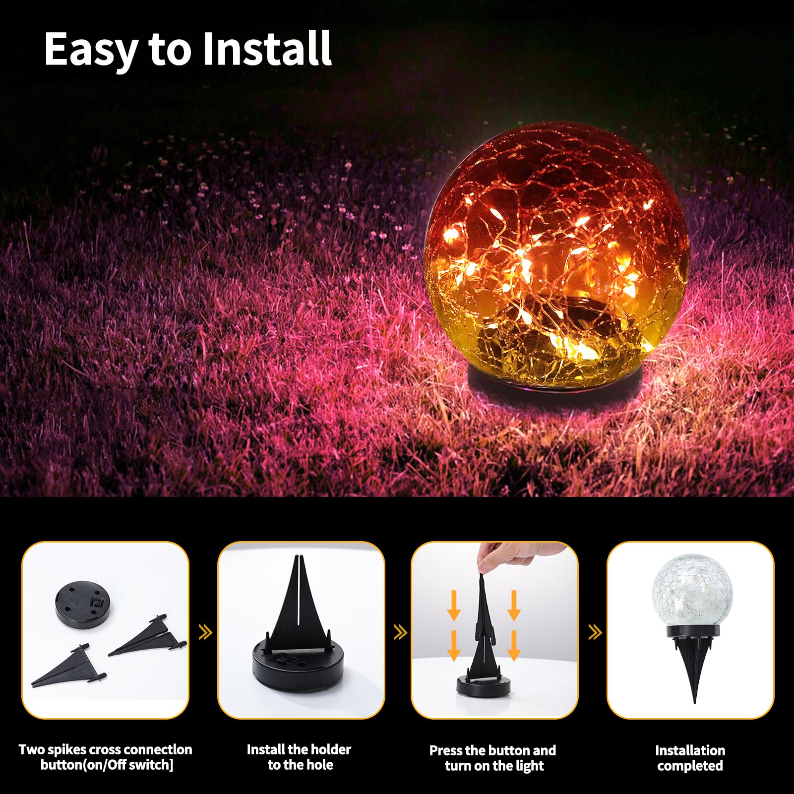 JKIMK Solar Globe Lights - Waterproof  ed Glass Orbs for Garden Decor - 4 Globes - Gradient Red - Model GUO-XBQ-3-3-3