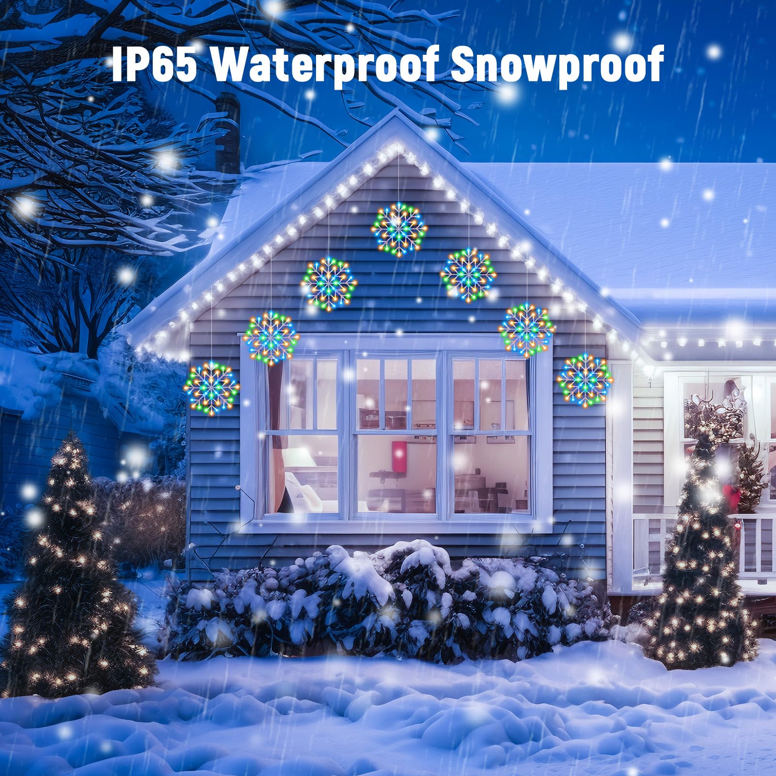 Christmas Snowflake Icicle Lights Outdoor - Plug-In 10.5Ft 5 Drops 240Led Snowflake Window Lights With 8 Modes, Hanging Lights F