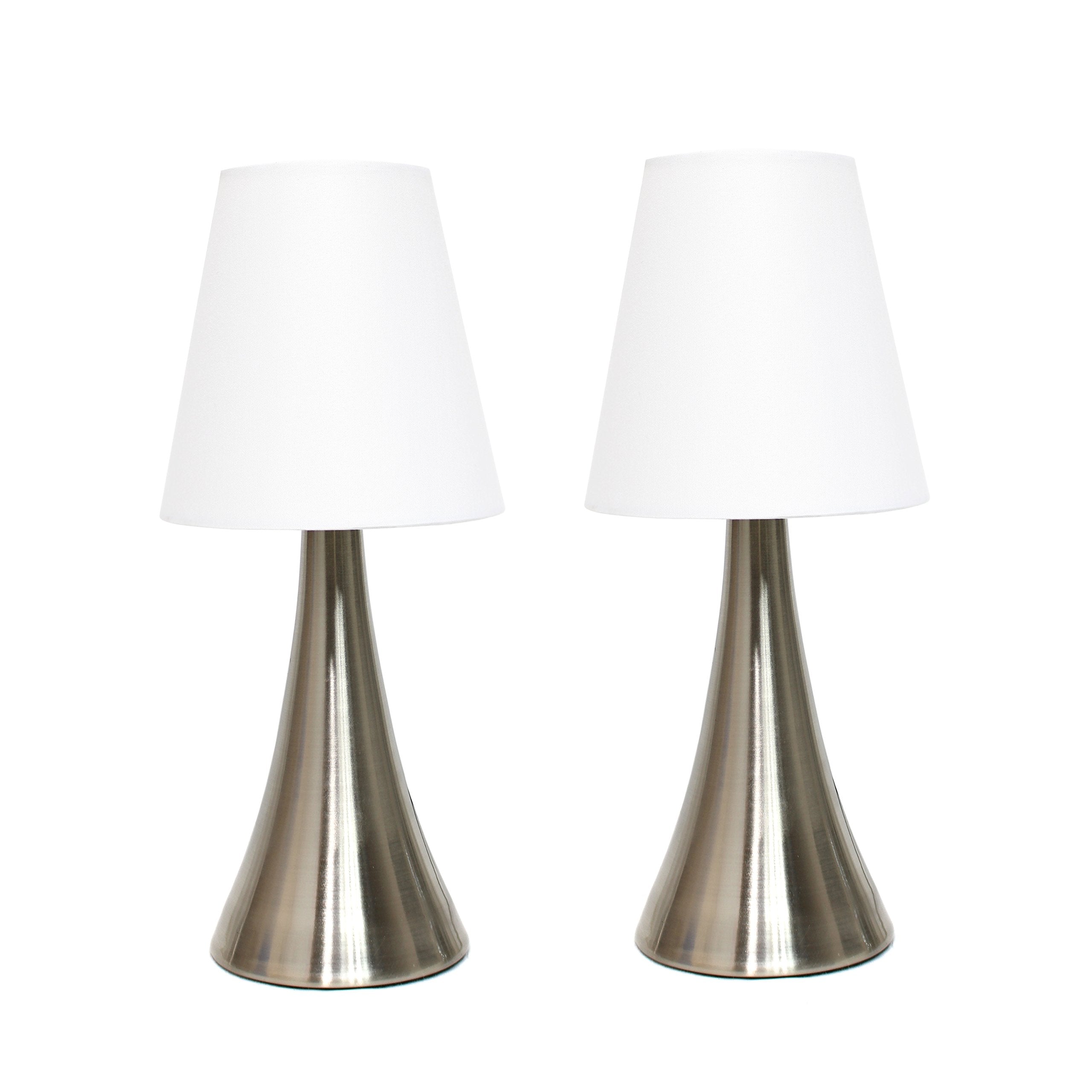 Simple Designs Lt2014-Wht-2Pk Brushed Nickel Mini Touch Table Lamps, Fabric Shades, Pack Of 2, White