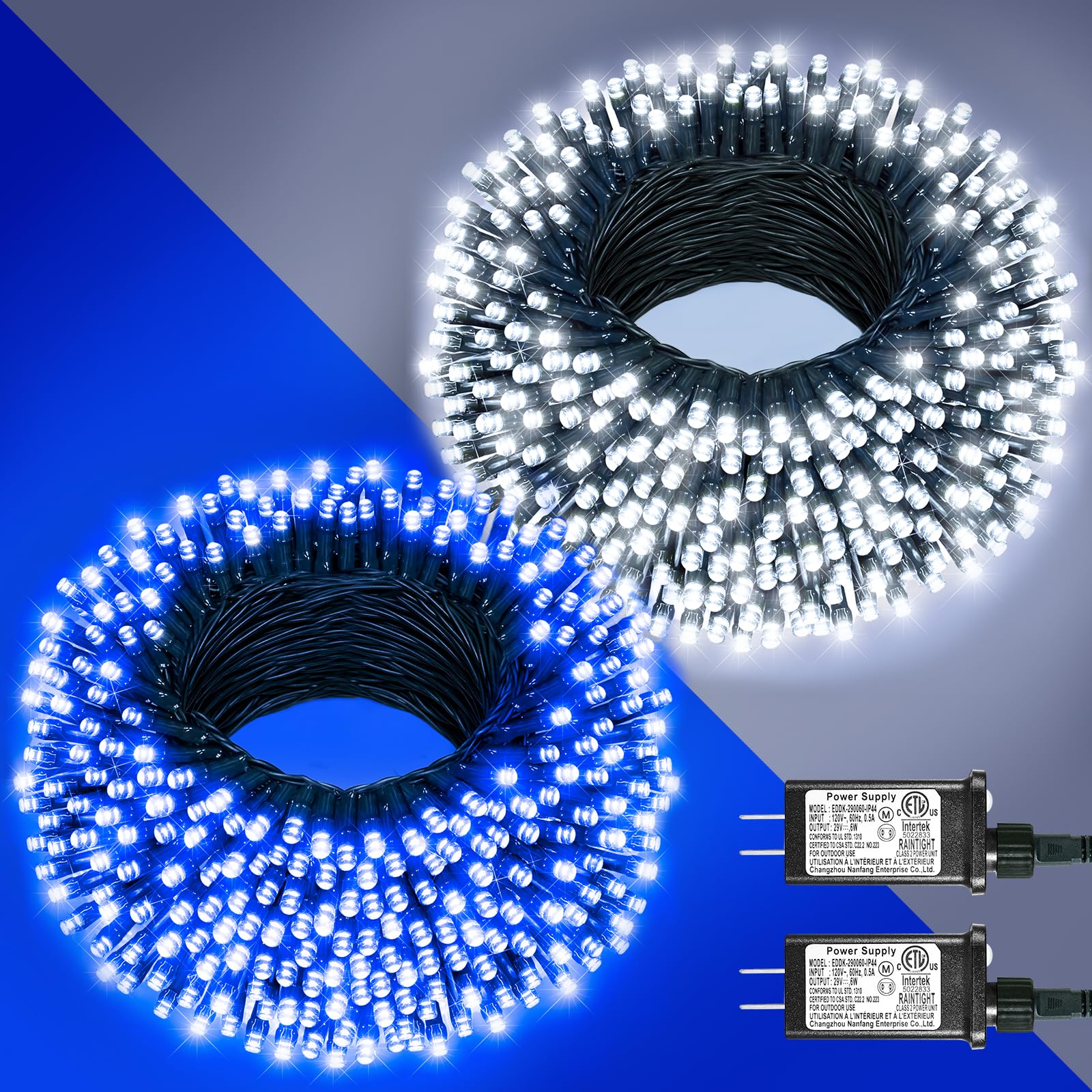 2 Pack Christmas Lights Outdoor, Total 200FT 600 LED Christmas Tree Lights with 8 Modes Waterproof, Plug in String Twinkle Light