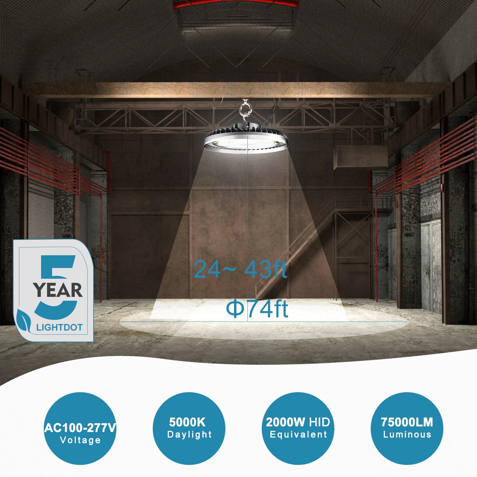 Lightdot 500W Led High Bay Light Fixtures 75000Lm (Eqv.2000W Mh/Hps) High Bay Led Lights, 5000K Daylight Ac100-277V Ufo Light Fo