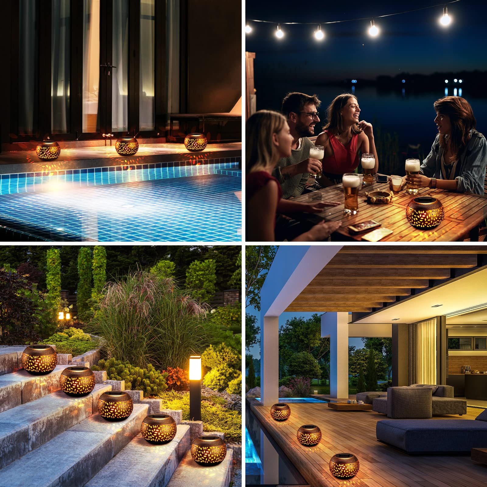 2 Pcs Solar Table Lantern Outdoor Waterproof Flickering Flame Solar Powered LED Light Decorative Metal Outdoor Lamp for Outside