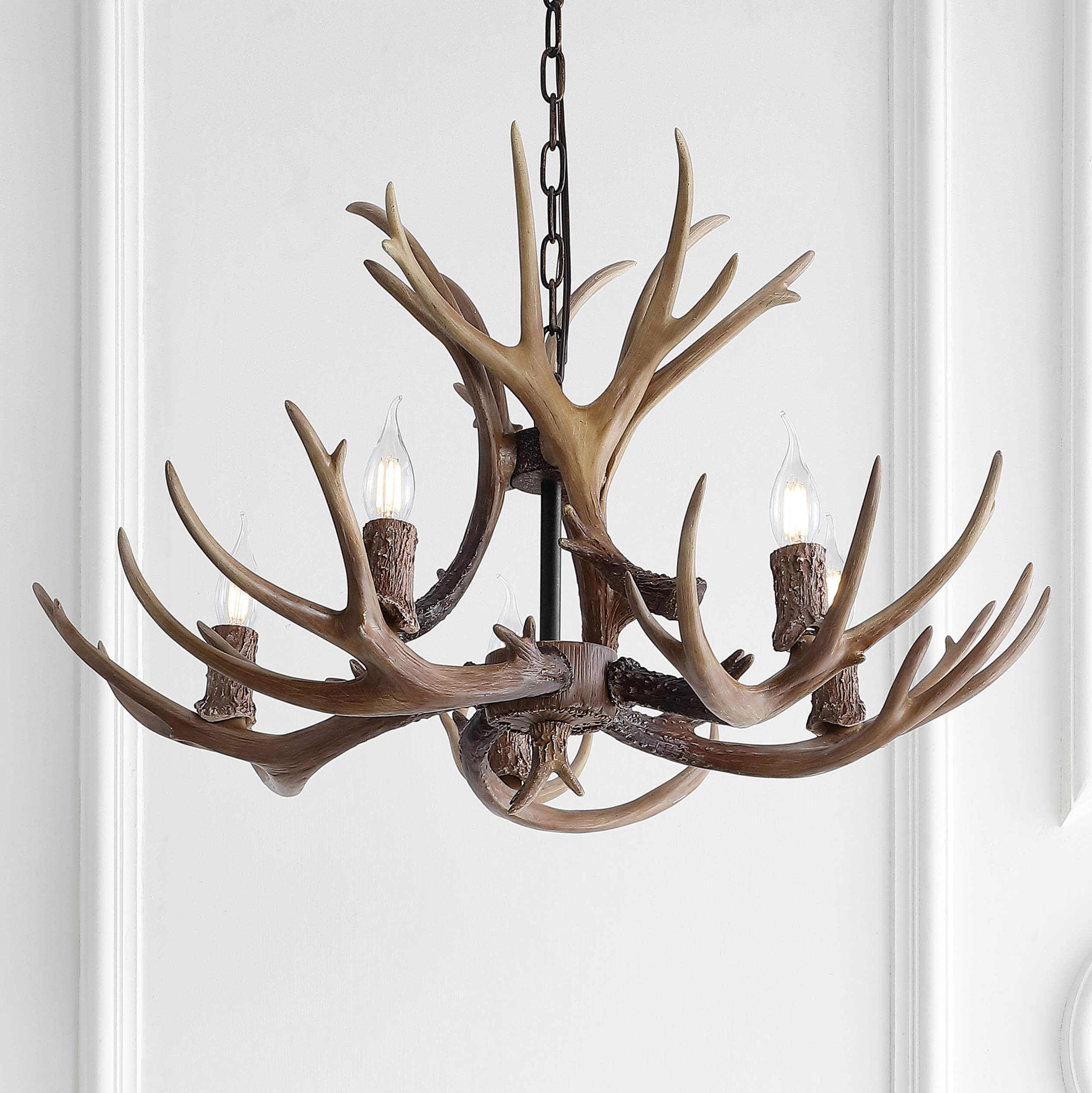 Jonathan Y Jyl6300A Eldora 30'' Adjustable Resin Antler 5-Light Led Chandelier, Glam, Rustic,Cottage,Transitional, Dimmable Dini