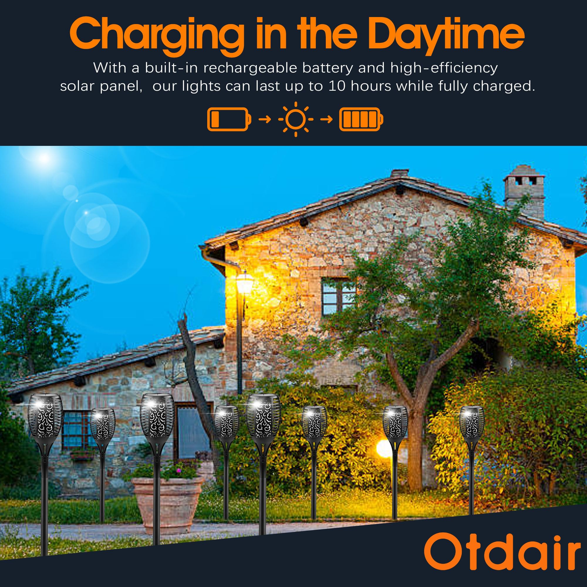 Otdair Halloween Decorations Outdoor 4 Pack, 96 LEDs Solar Halloween Lights Outdoor with Blue Flame, Waterproof Solar Lights for