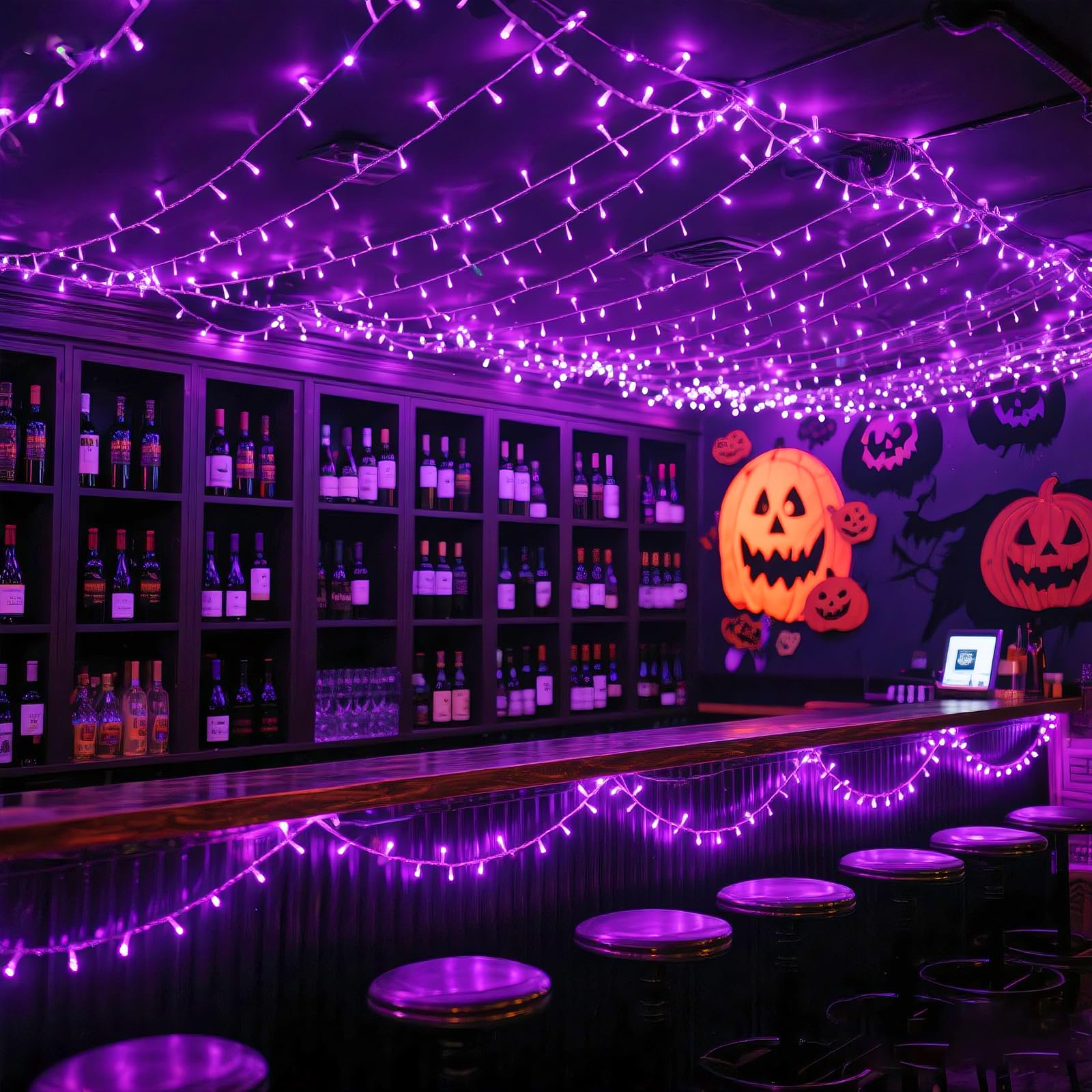 Einiiya 600 Led Purple Christmas Lights Indoor Outdoor  197Ft Christmas String Lights Waterproof 8 Modes Plug In Purple String Lights For Christmas Tree Bedroom Party Home Thanksgiving Decorations