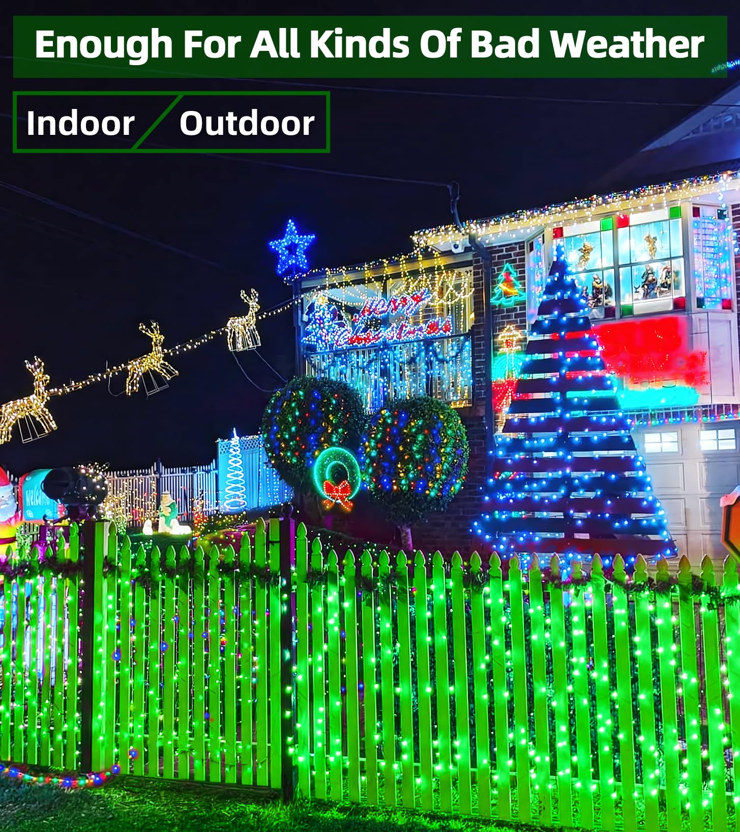 QUHUATU 750 LED Christmas String Lights, 246FT Waterproof, 8 Modes, Green, Model WX-750L