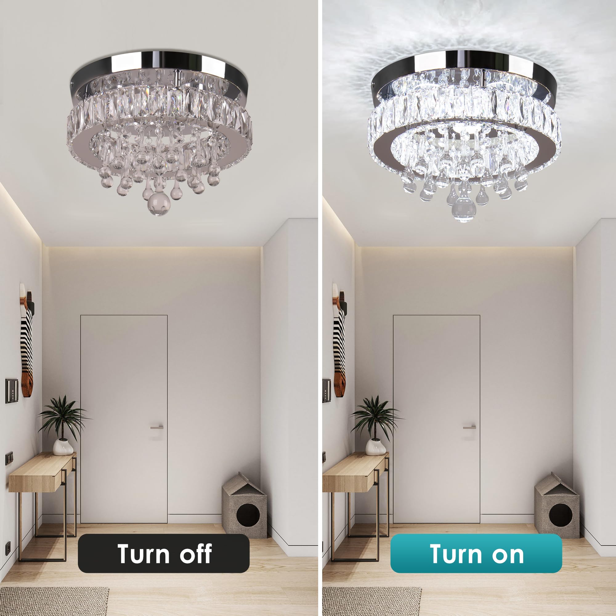 Ypqxyhda 11.8'' Crystal Chandeliers Flush Mount Chandelier Ceiling Light Fixture Modern Crystal Ceiling Light For Bedroom Living