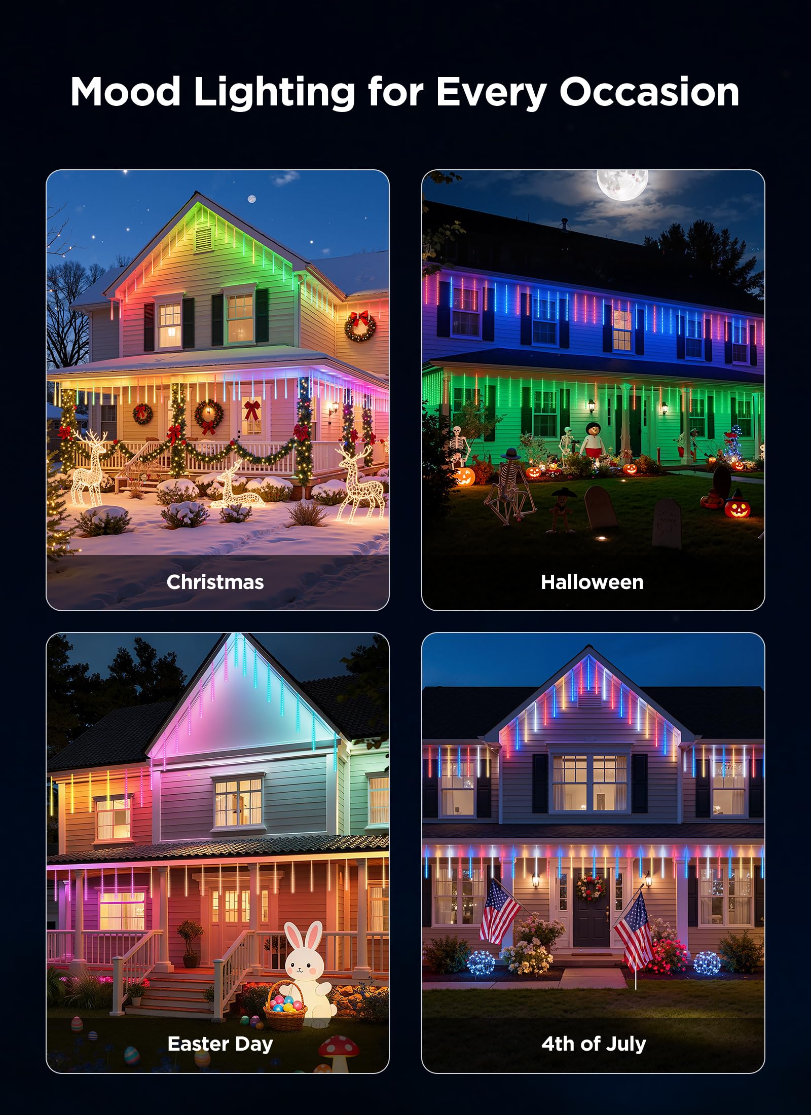 Smartdawn Smart Meteor Shower Rain Lights  24Tube 384Led 37.7Ft Color Changing Icicle Christmas Lights Outdoor Outside  App Controlled Rgb Customize Display Diy Dynamic Lighting Effect