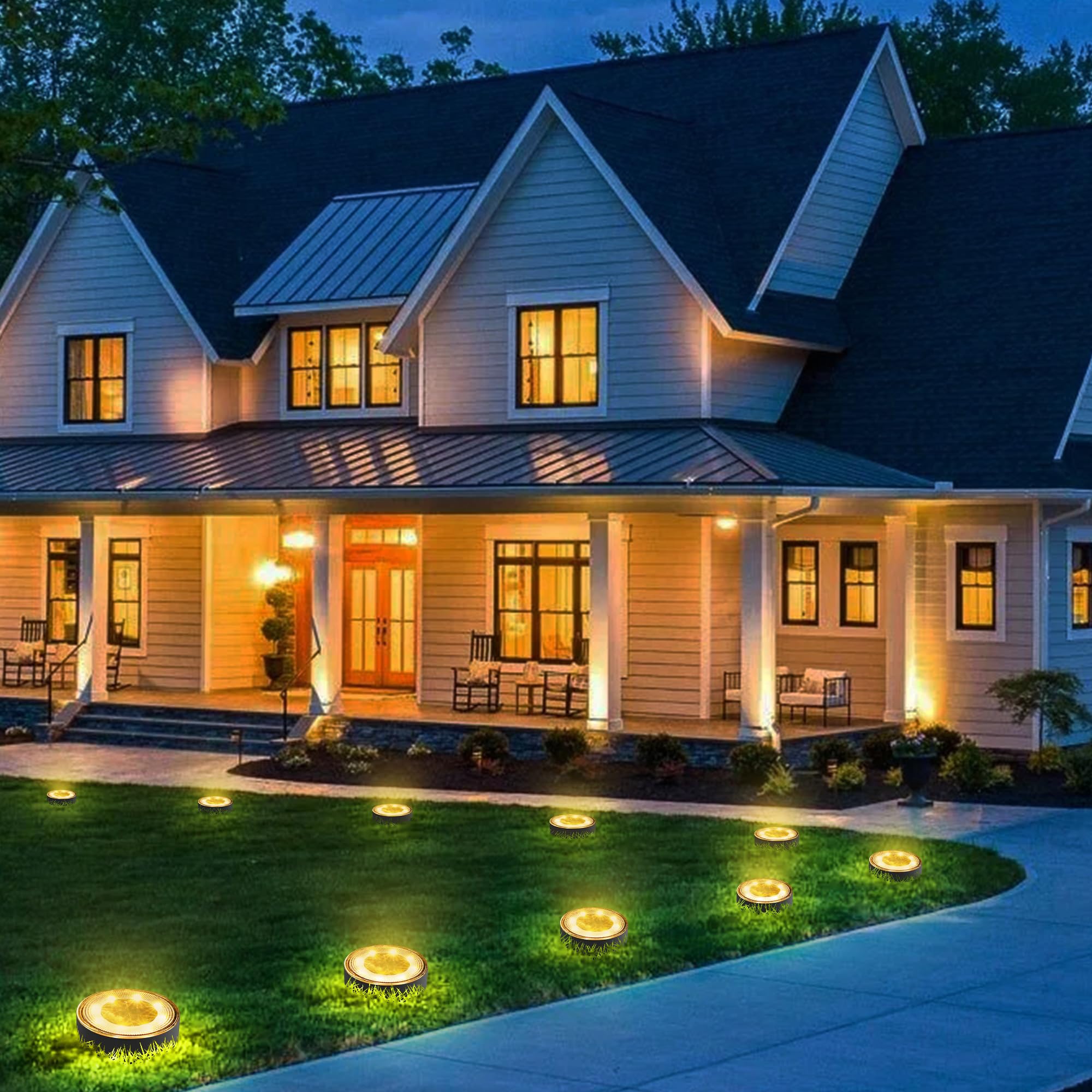 Joomer Solar Ground Lights, 12 Pack, Waterproof IP68, 8 LED Disc Light for Garden, Warm White