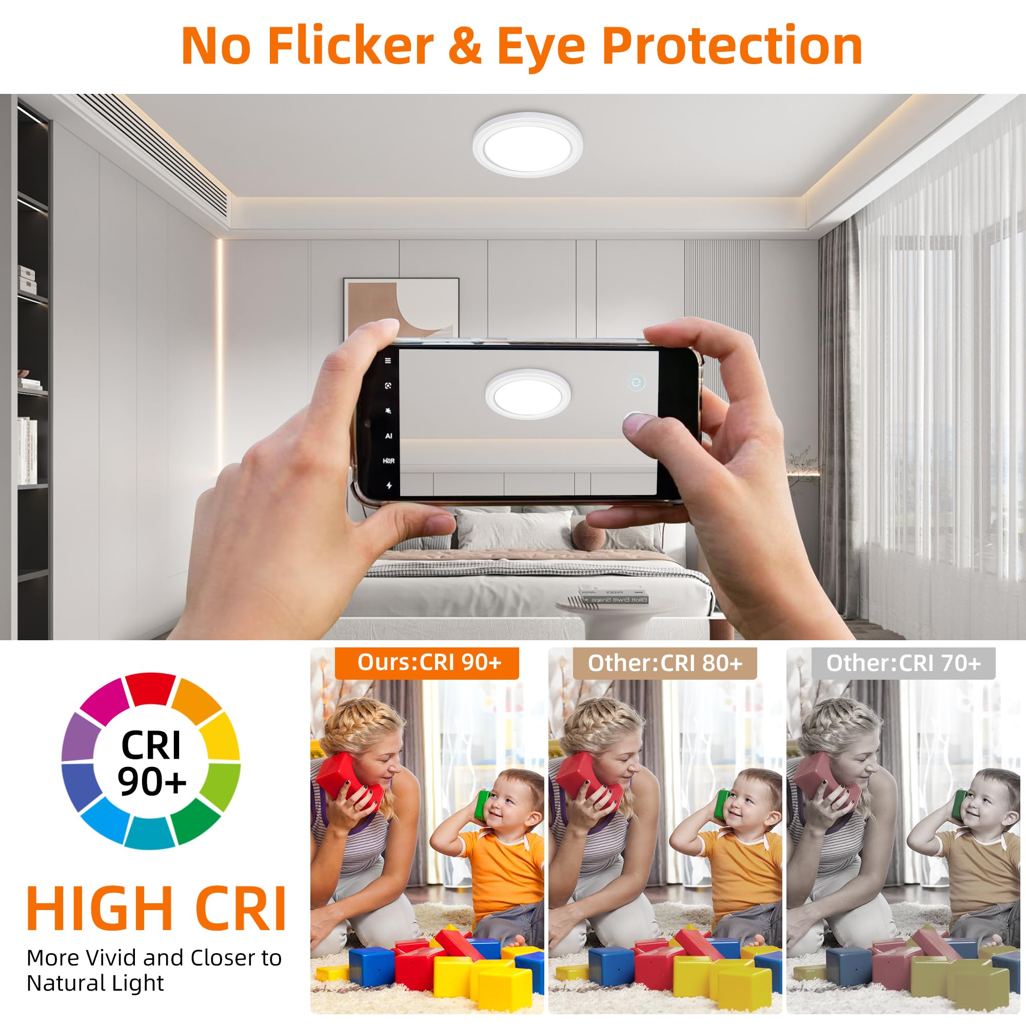 Hlite13 13 Inch Led Flush Mount Ceiling Light Fixture With Night Light, 24W, 2600Lm, 3K/5K Cct, Dimmable Round Modern Ceiling Li