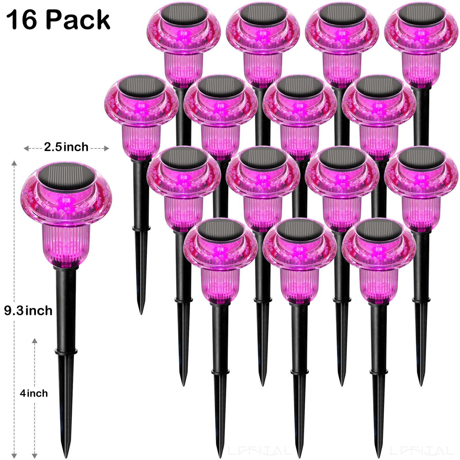 Lffital 16 Pack Halloween Solar Lights Outdoor Hot Pink Solar Pathway Lights Outdoor Purple Mushroom Led Waterproof Lighting Stake For Outside  Yard  Path  Garden  Lawn  Patio  Landscape Decorations