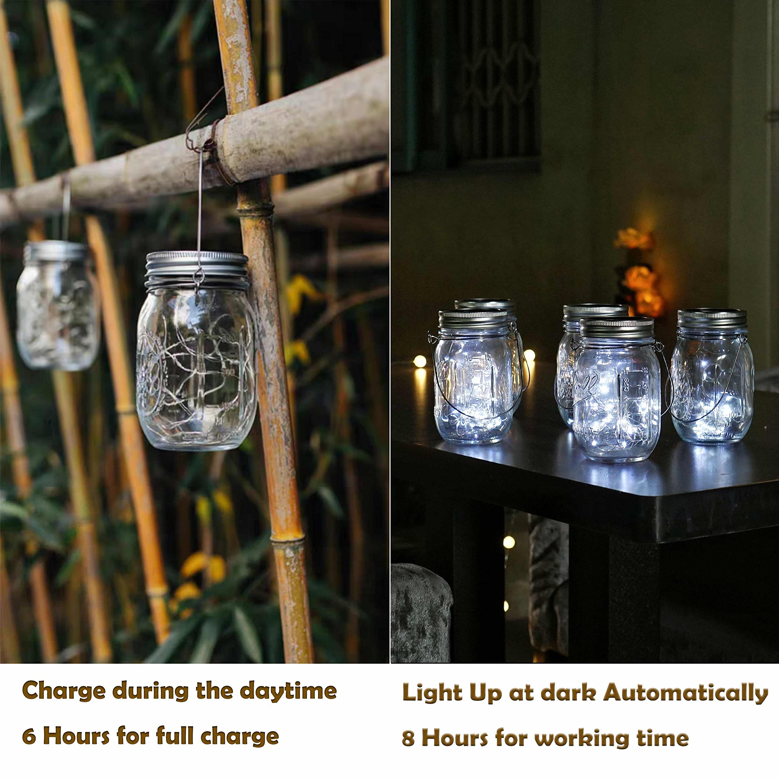 Decorman Solar Mason Jar Lid Lights, 6 Pack 10 Led Waterproof String Fairy Star Firefly Jar Lids Lights For Patio Garden Yard Lawn Party Wedding Christmas Decoration(Jars & Hangers Not Included)