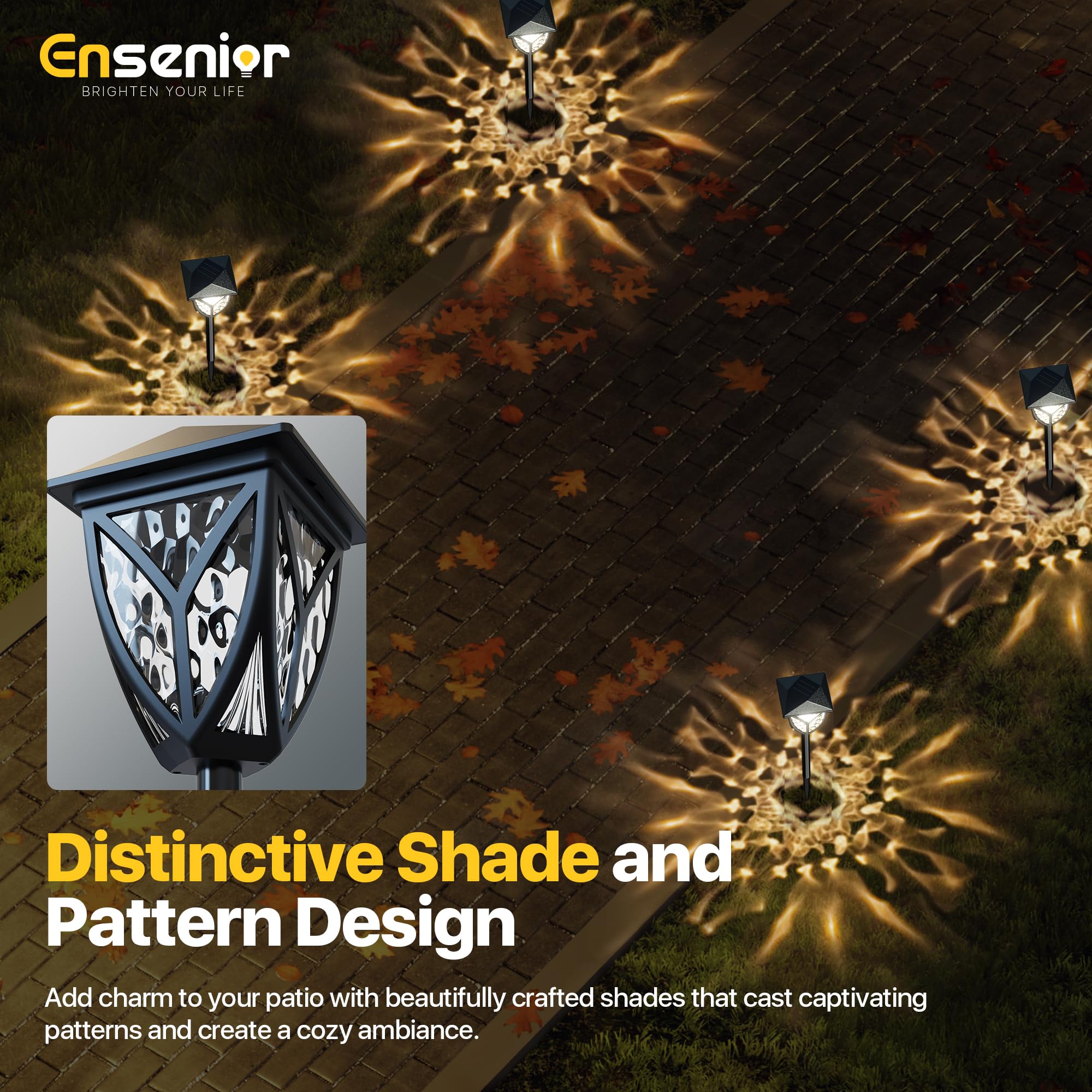 Ensenior 8-Pack Solar Lights Outdoor, 3000K LED Solar Garden Lights for Pathway, Yard, Patio, Walkway, Planter, Waterproof, Ener