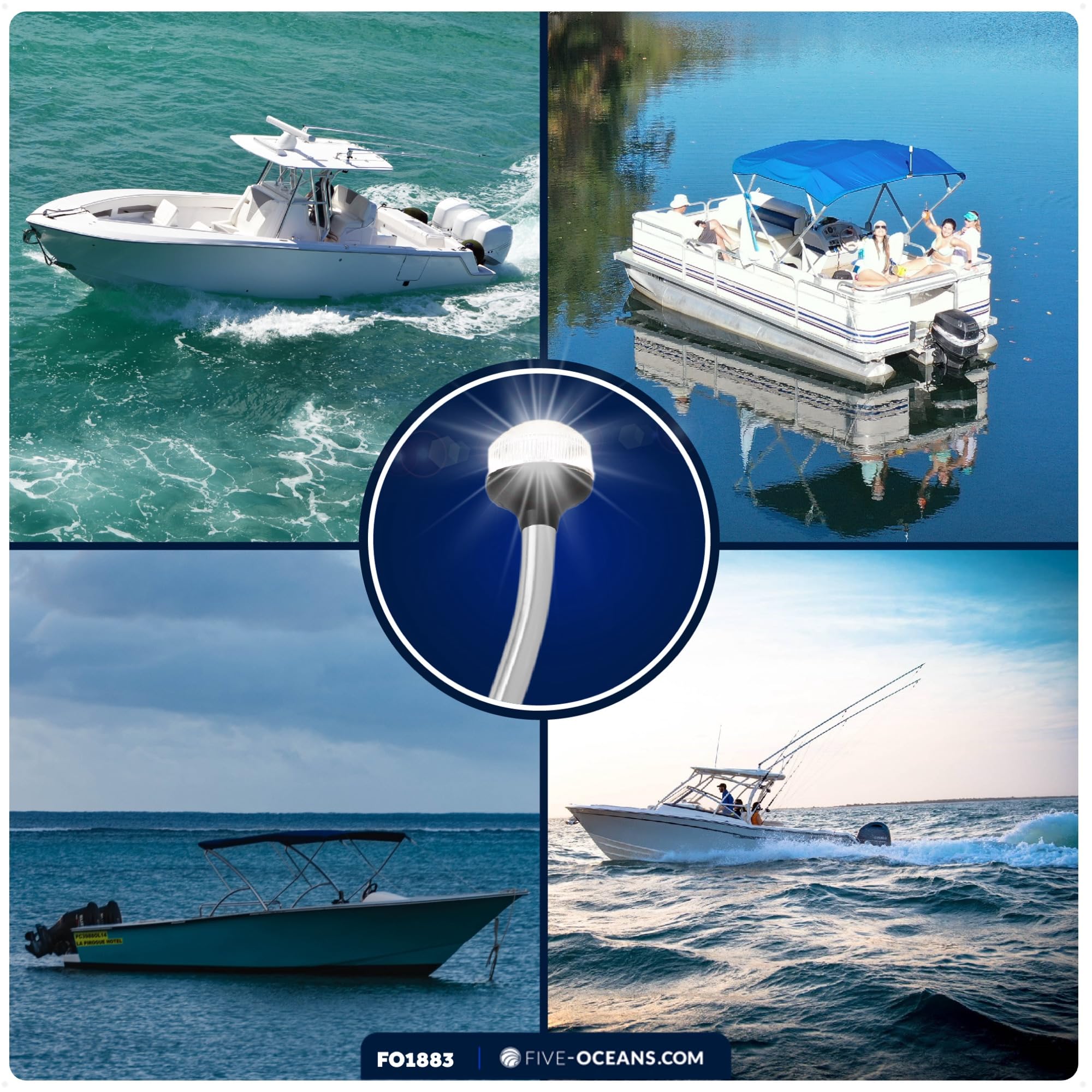 Five Oceans 24-Inch Anchor Light, 2NM USCG Approved, Fixed LED, 12V DC, Stern Light for Boats - FO1883, Plug-in Fixed