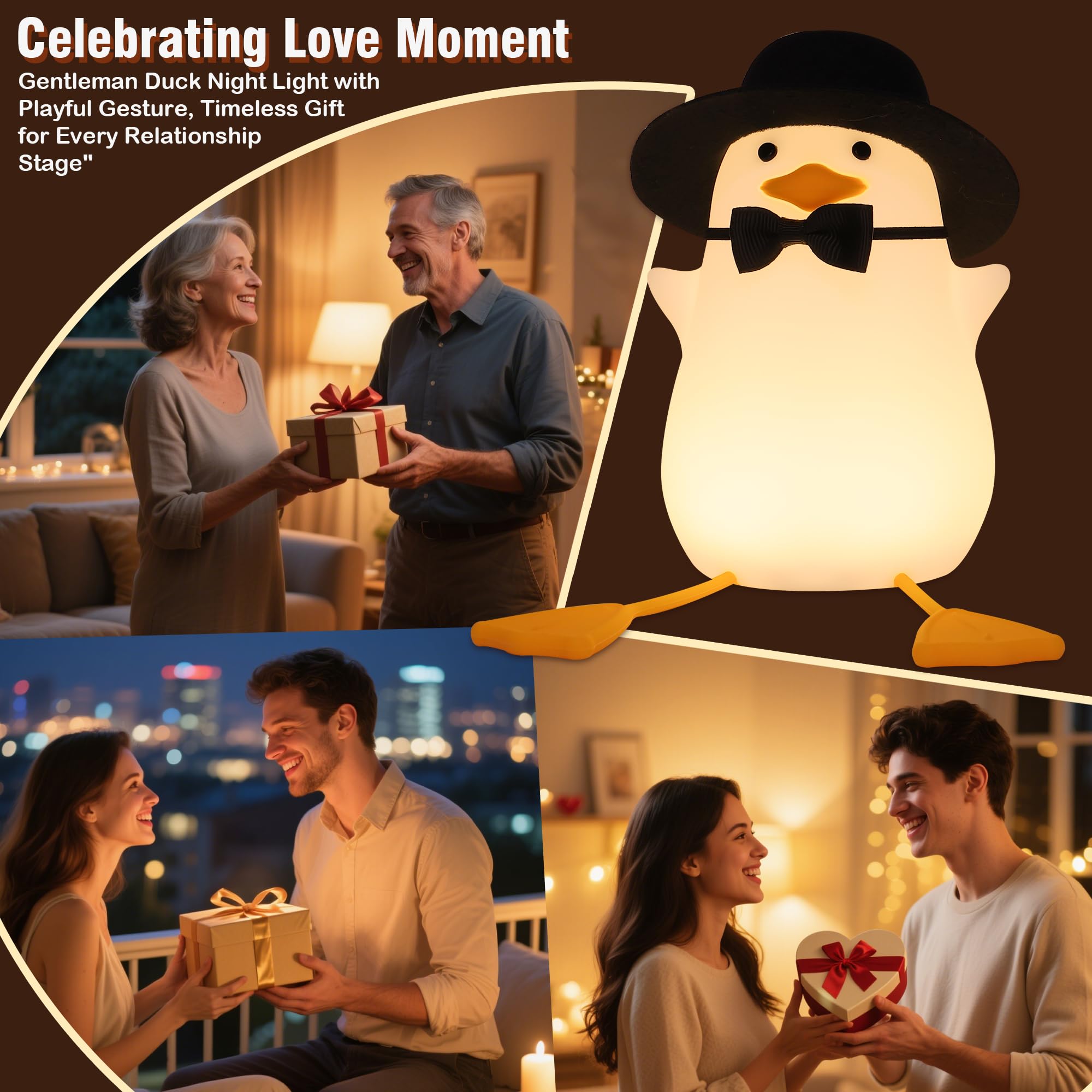 Anywin Groom Duck Night Light - Rechargeable, Timer & Dimmer, Creative Wedding Gift for Newlyweds, Model FS-S001-CB