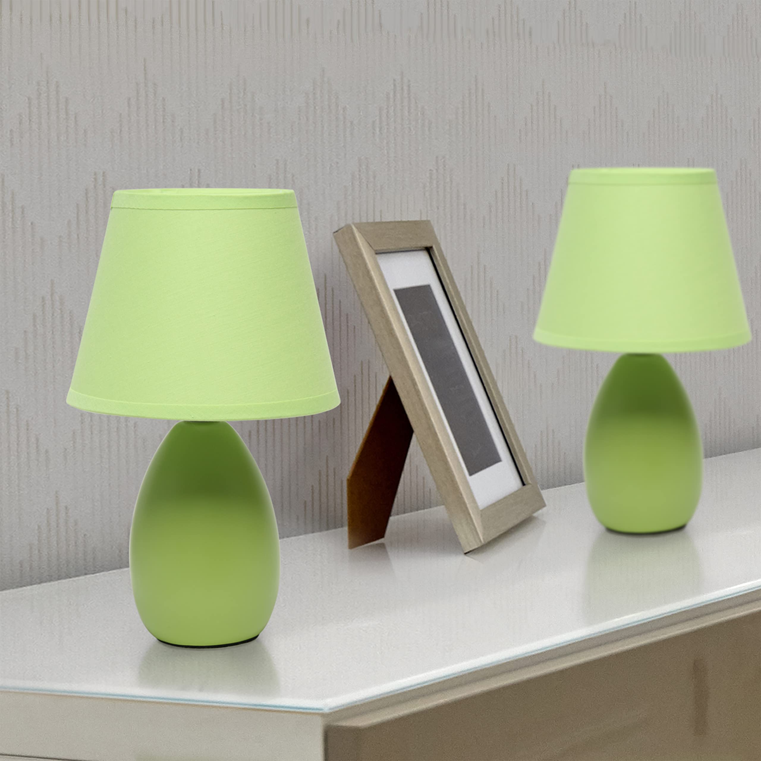 Simple Designs LT2009-GRN-2PK Mini Oval Egg Ceramic Bedside Table Lamp 2 Pack Set  Green
