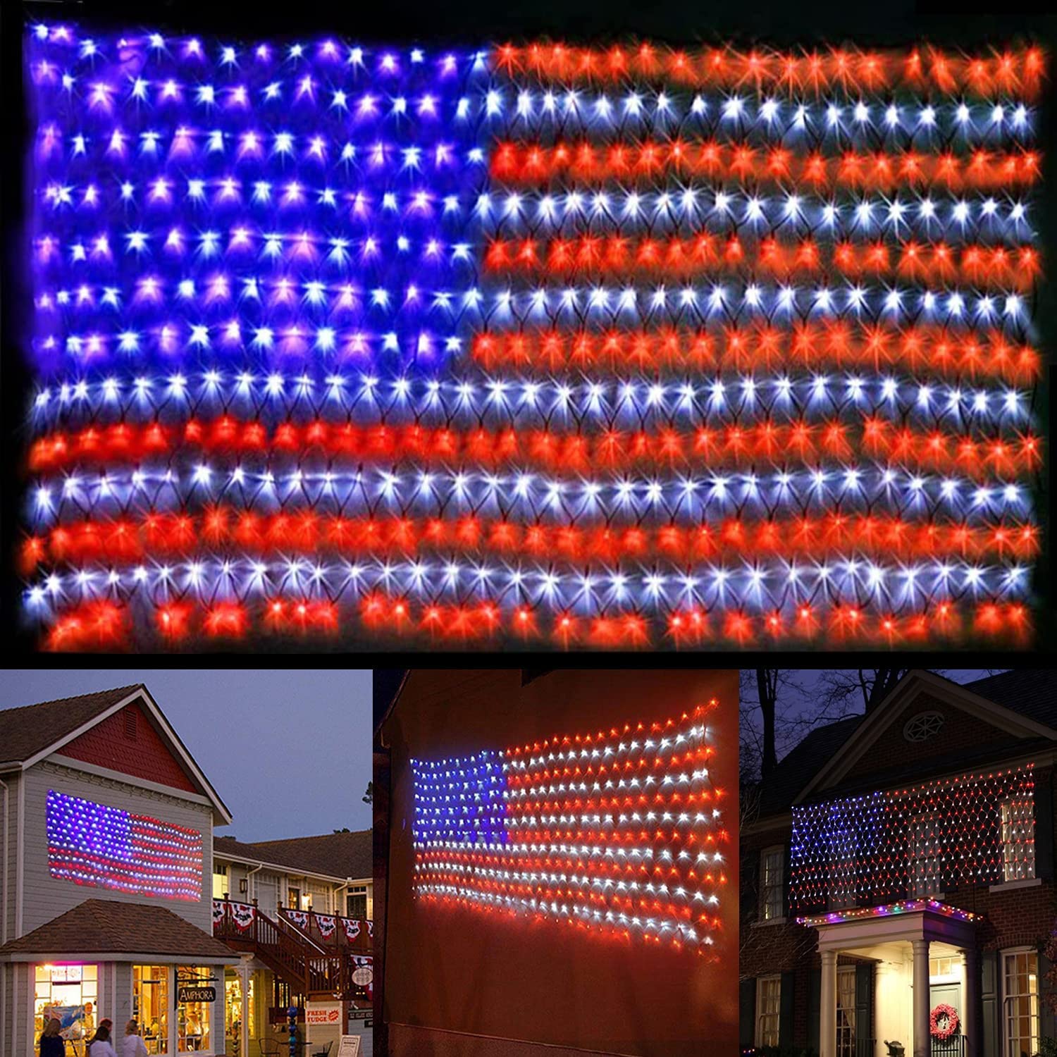 Cerflyer American Flag String Lights, 420 Led Waterproof Outdoor Patriotic Decorations