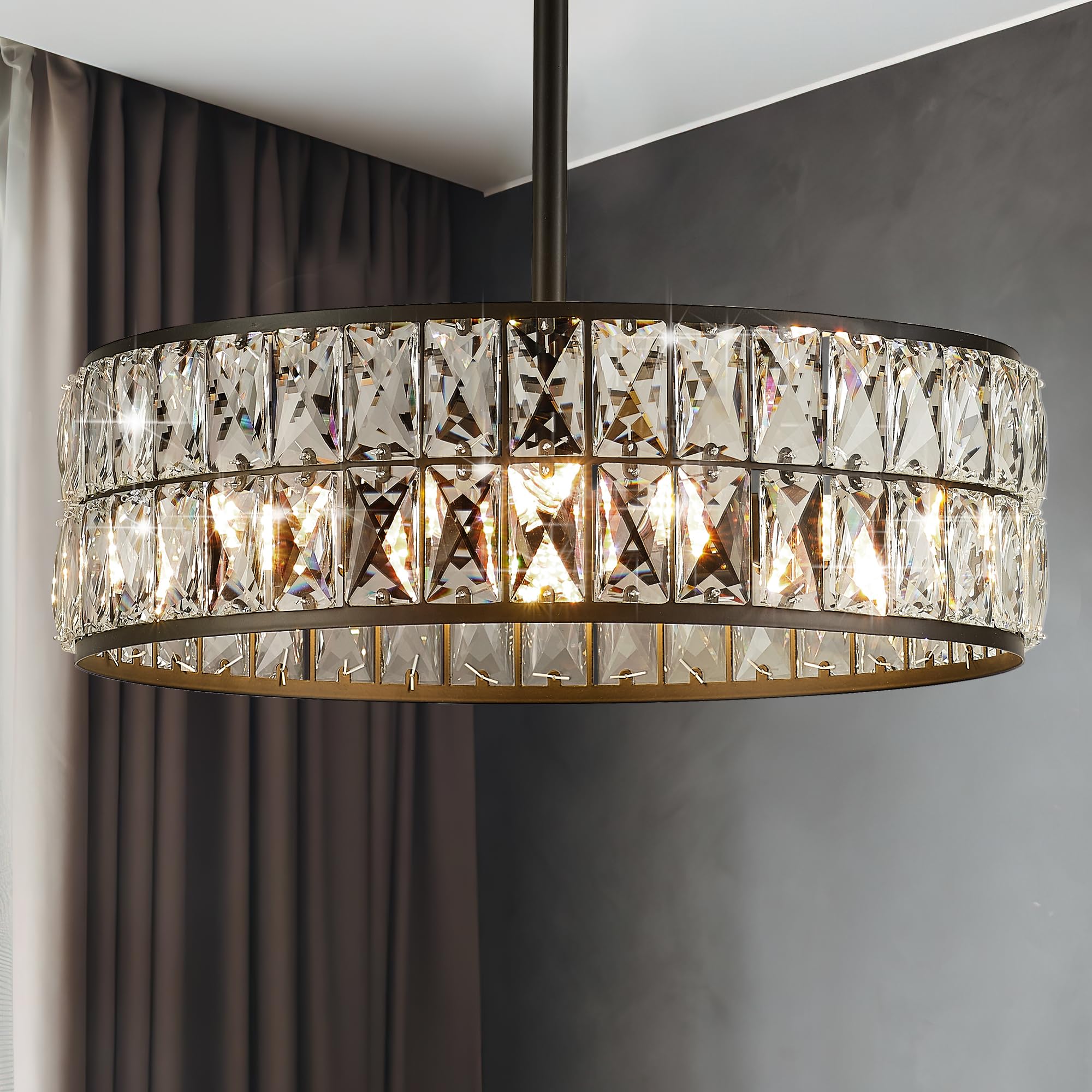 Salaiwei 16    4-Light Modern Crystal Chandeliers Black Dinning Room Light Fixture With Two Rods, Round Pendant Light Kitchen Is