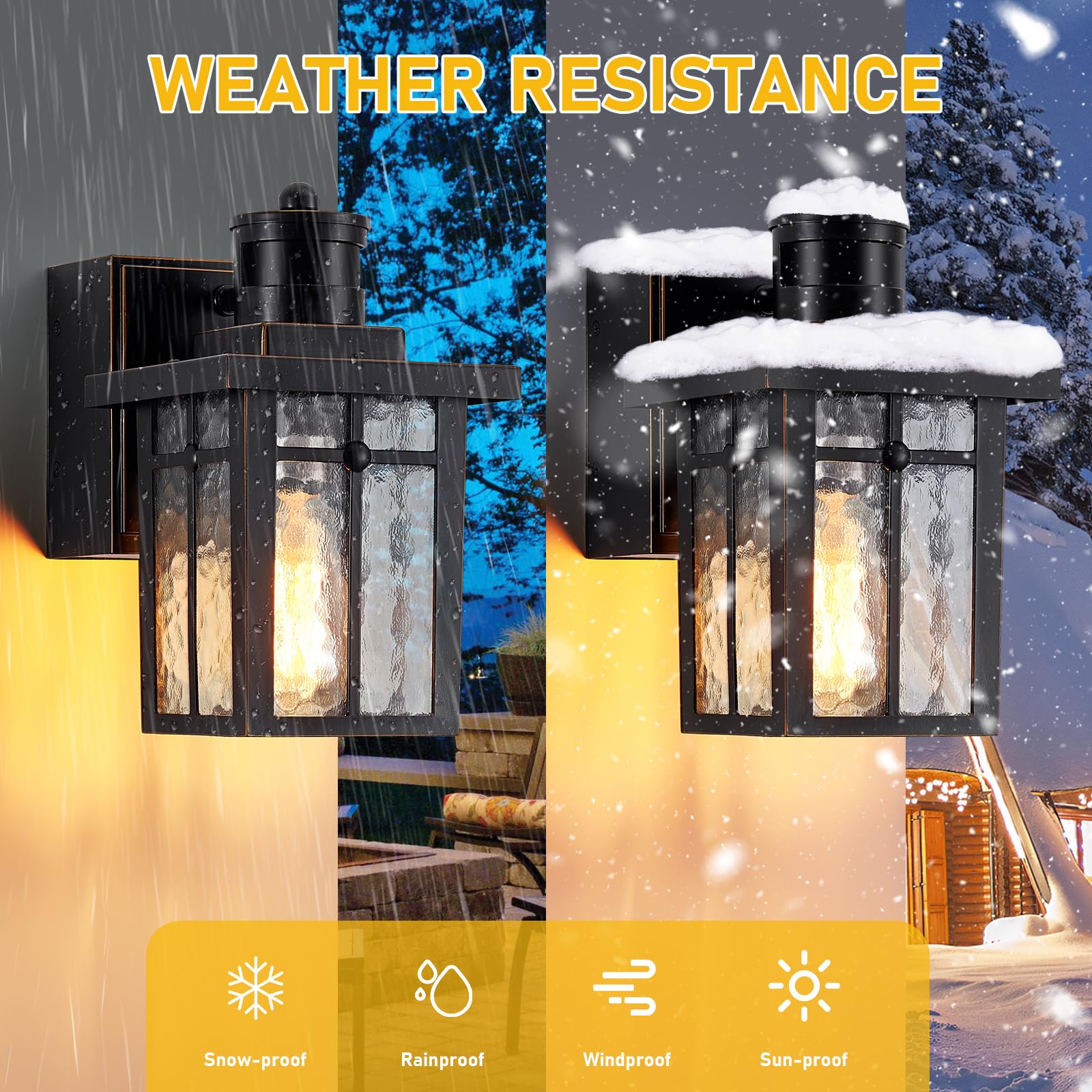 Myhaptim Porch Lights with GFCI Outlet, Dusk to Dawn Motion Sensor, Waterproof Black Outdoor Wall Lamp, Model OW-BK01