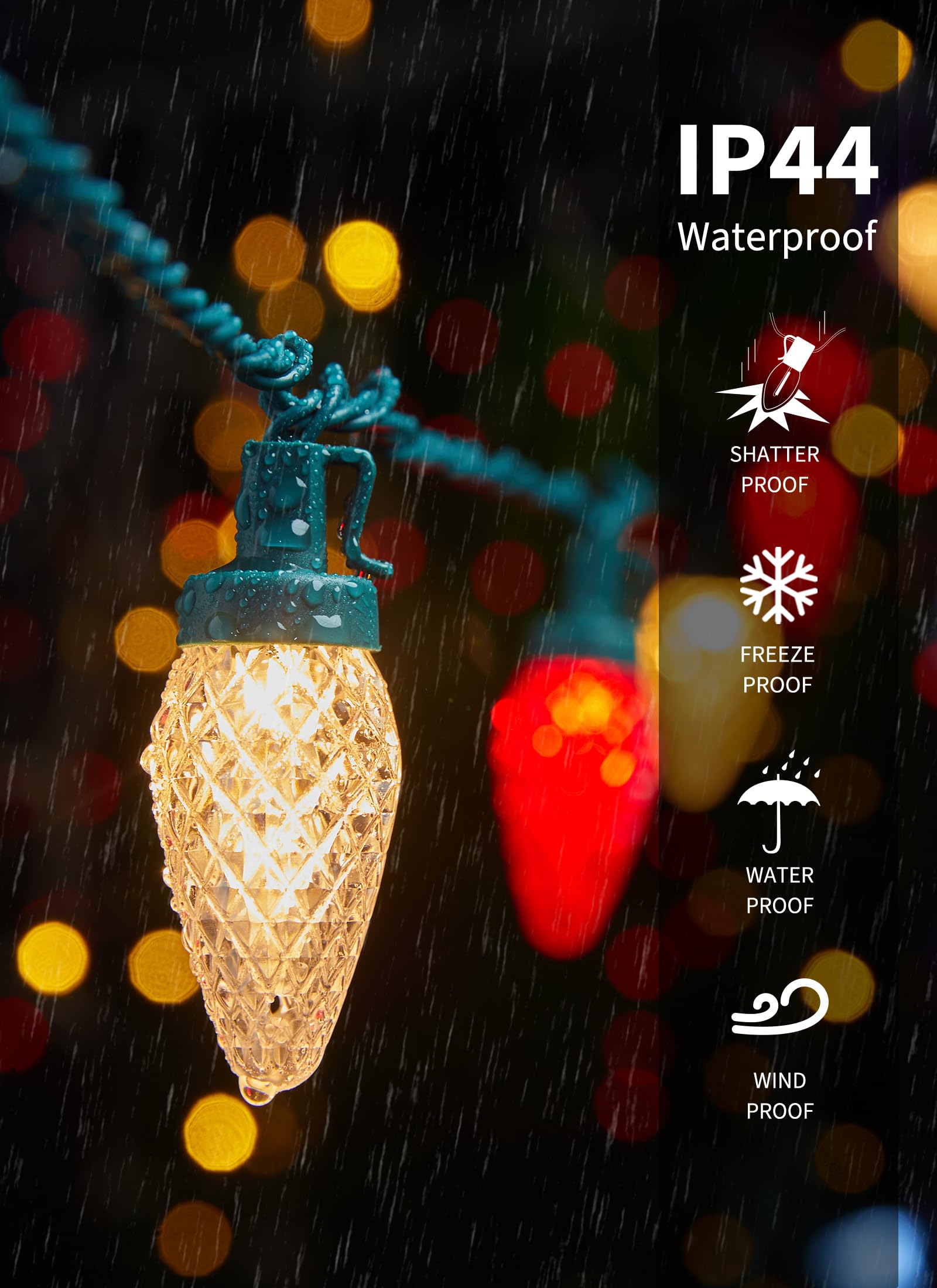 Minetom C9 LED Christmas Lights, 100 Outdoor String Lights, 81 Feet, Waterproof, Timer, 2 Pack, Red & Warm White