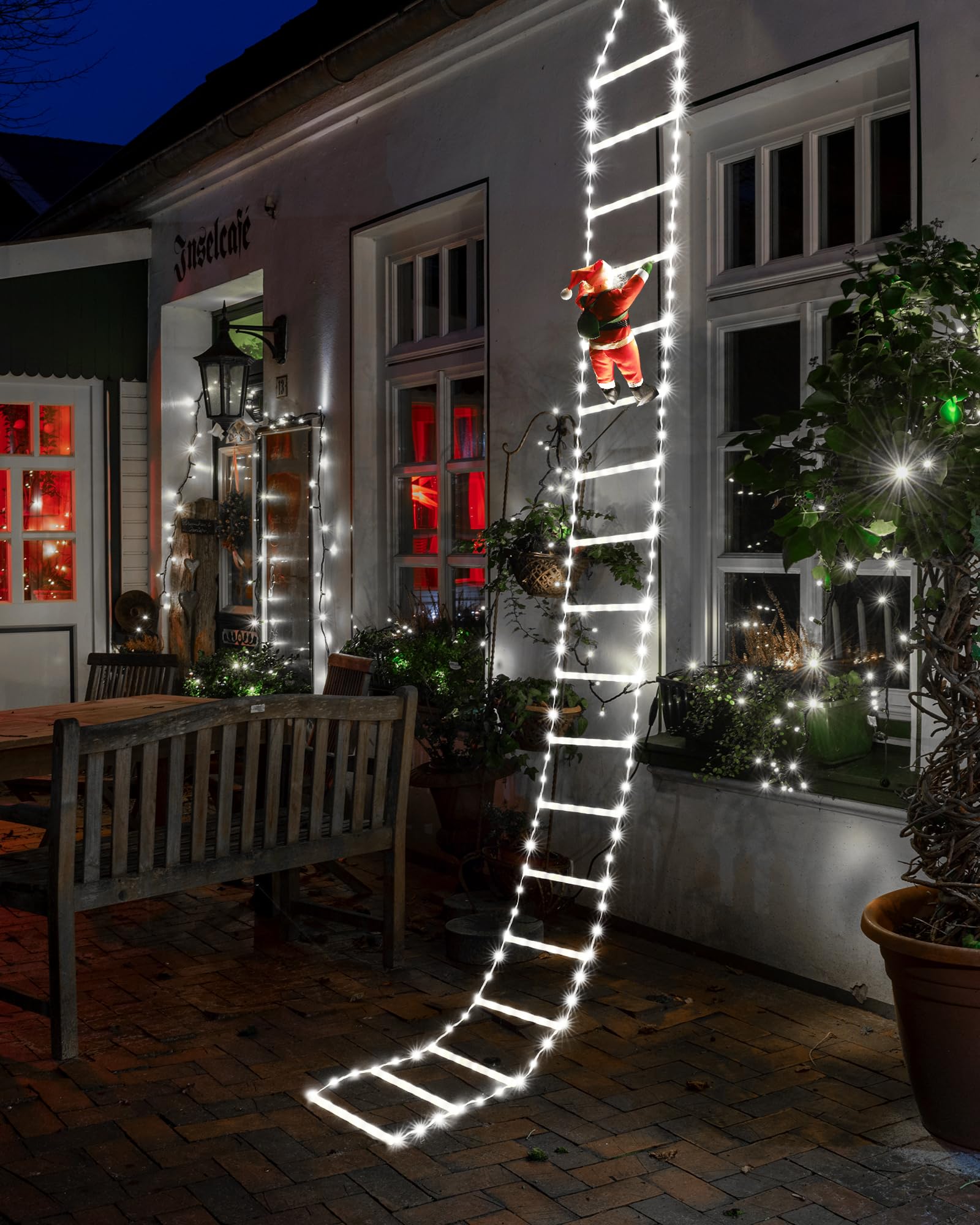 Toodour LED Christmas Light - 10ft Christmas Decorative Ladder Lights with Santa Claus, Christmas Decorations Lights for Indoor Outdoor, Window, Garden, Home, Wall, Xmas Tree Decor - Cool White
