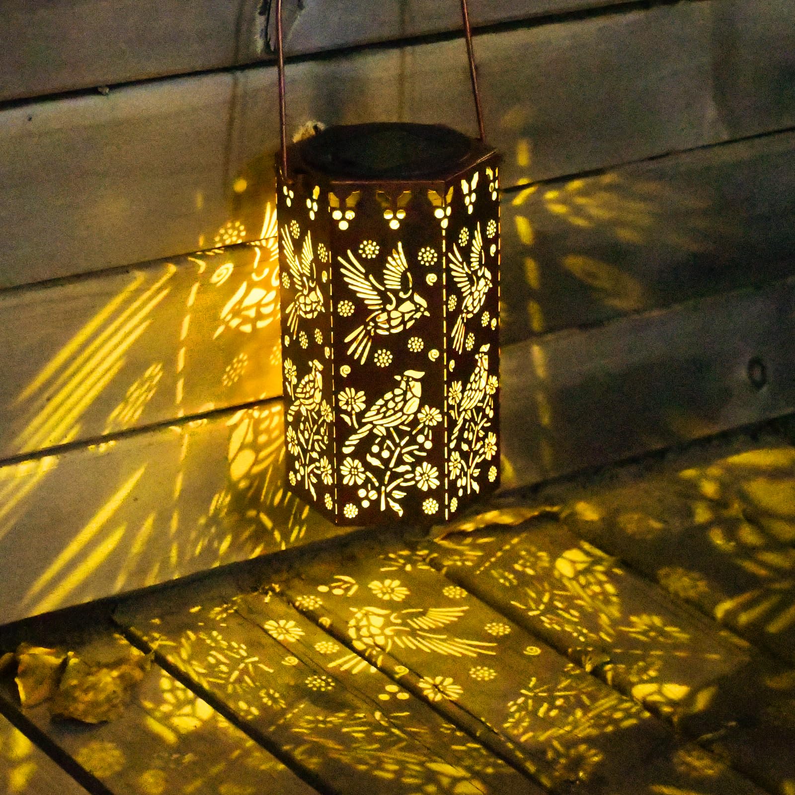 Solar Cardinal Lanterns Outdoor Hanging Lights  Gifts For Mom Dad Men Women  Hollowed-Out Metal Decor Lantern  Waterproof Led Decorative Garden Light