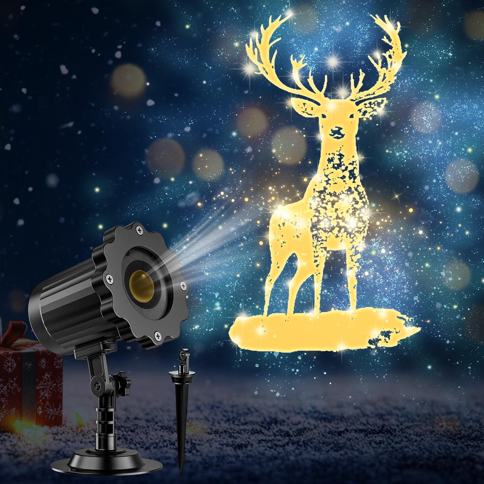 3D Dynamic Christmas Projector Lights Outdoor Indoor-2024 Upgrade Reindeer Christmas Decorations,Waterproof Holiday Projector Li