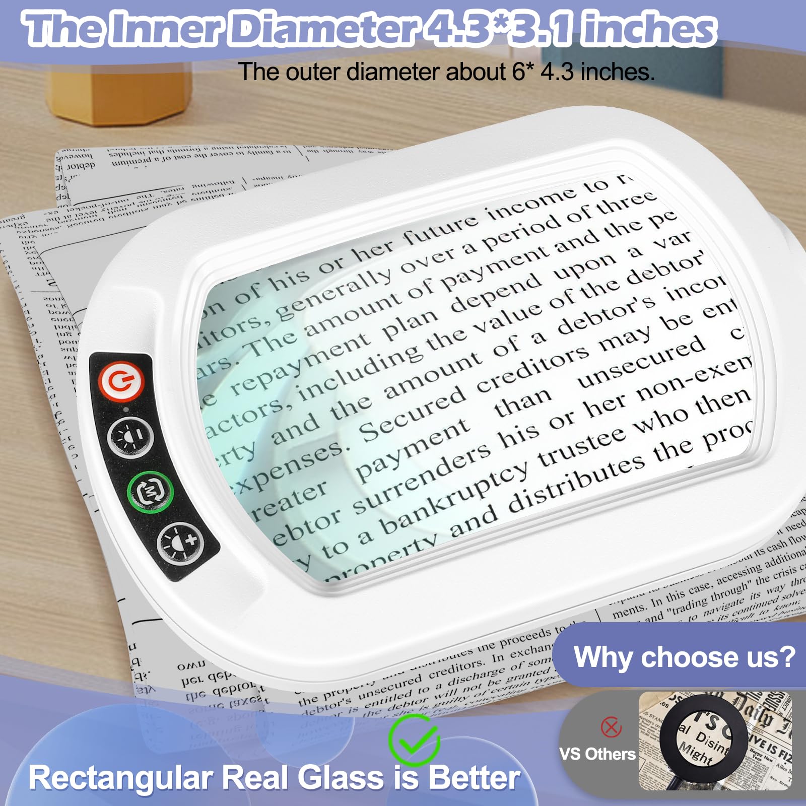 Drdefi Square Magnifying Glass With Light And Stand, Real Glass Led Lighted Magnifier, 5 Color Modes Stepless Dimmable, Hands Fr