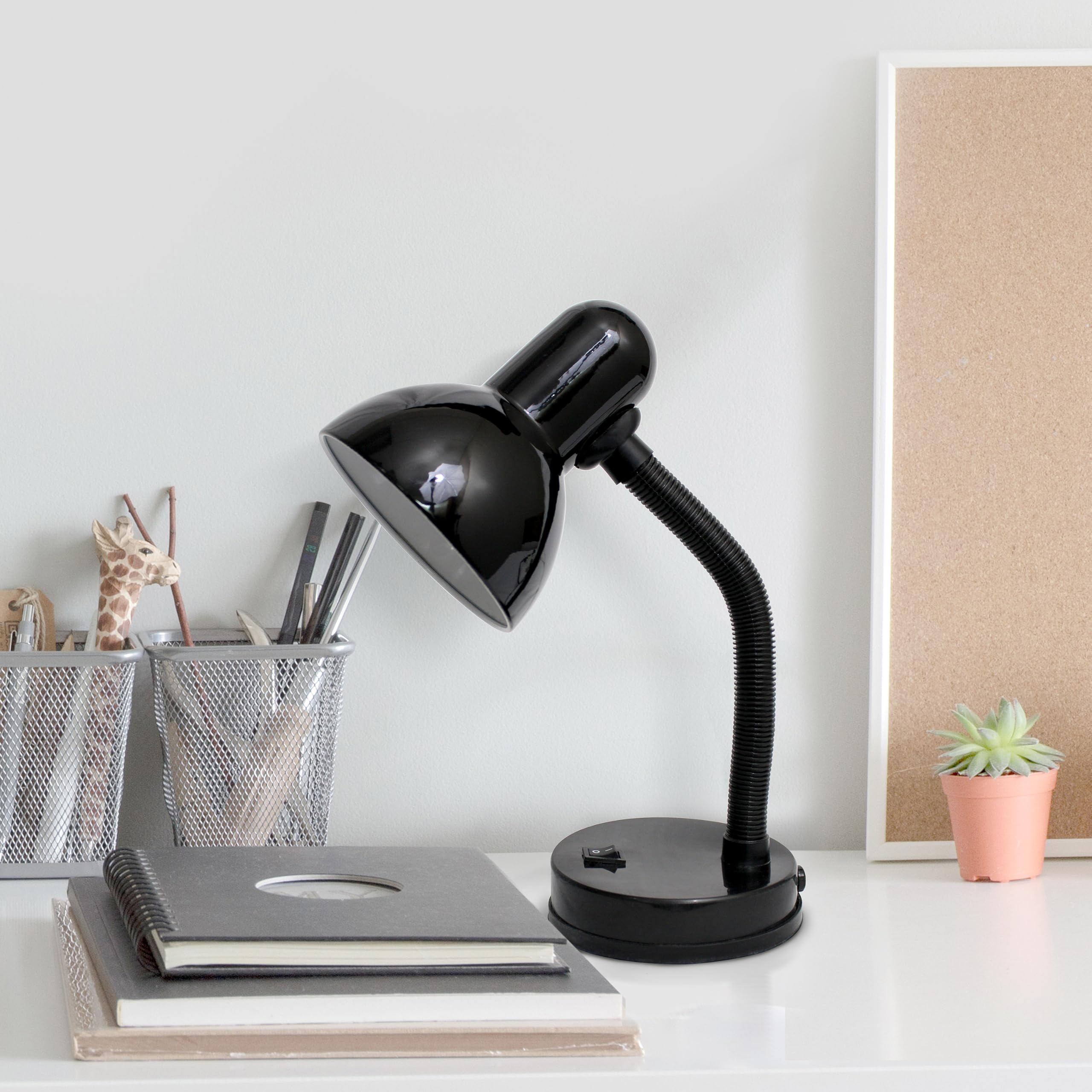 Simple Designs Ld1088-Blk 14.25'' Sleek And Sturdy Classic Gooseneck Study Desk Lamp, Black