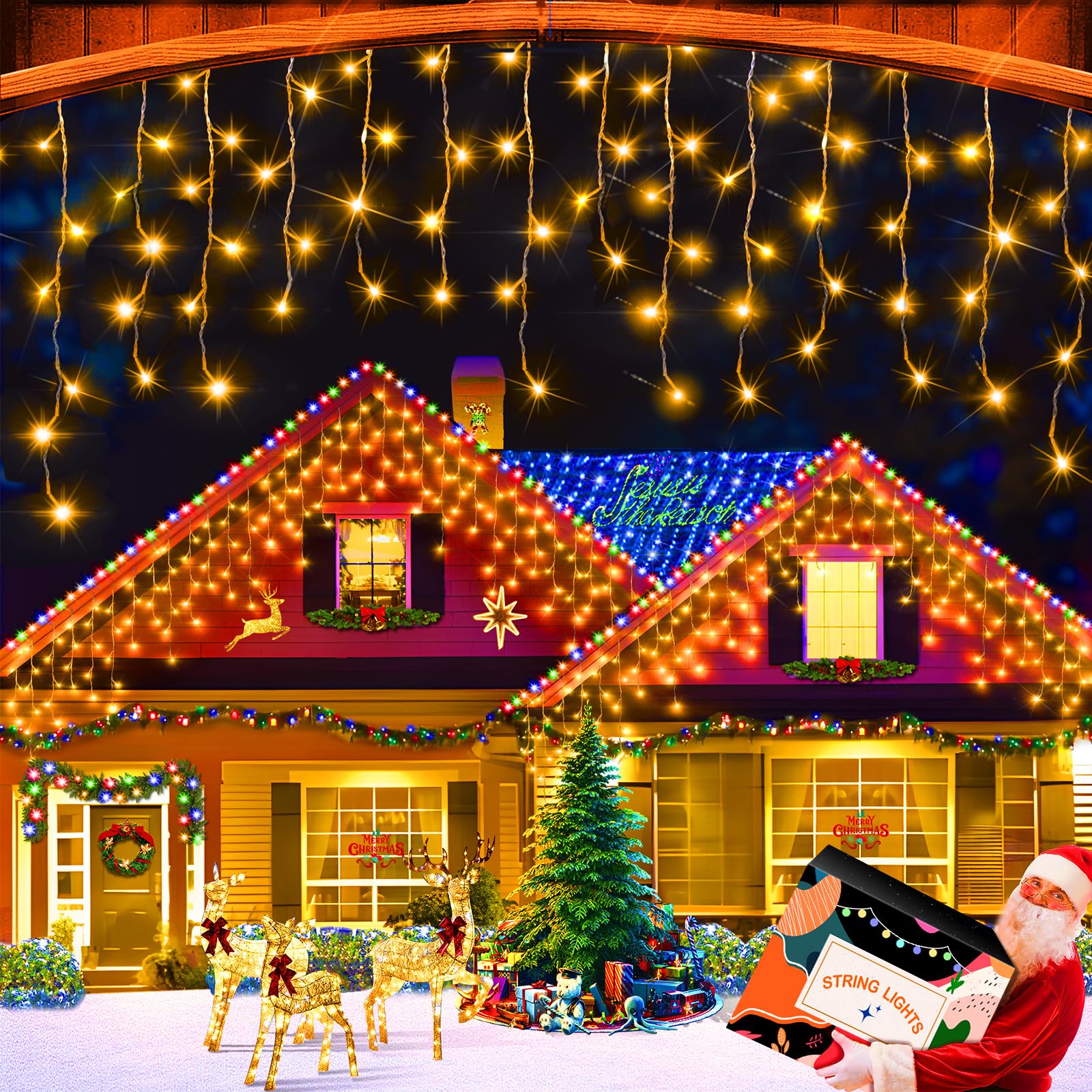 XURISEN 66ft Christmas Lights Decorations Outdoor  640 LED 8 Modes Curtain Fairy Lights with 120 Drops Plug in Waterproof Timer Memory Function for Christmas Holiday Wedding Party Decor(Warm White)